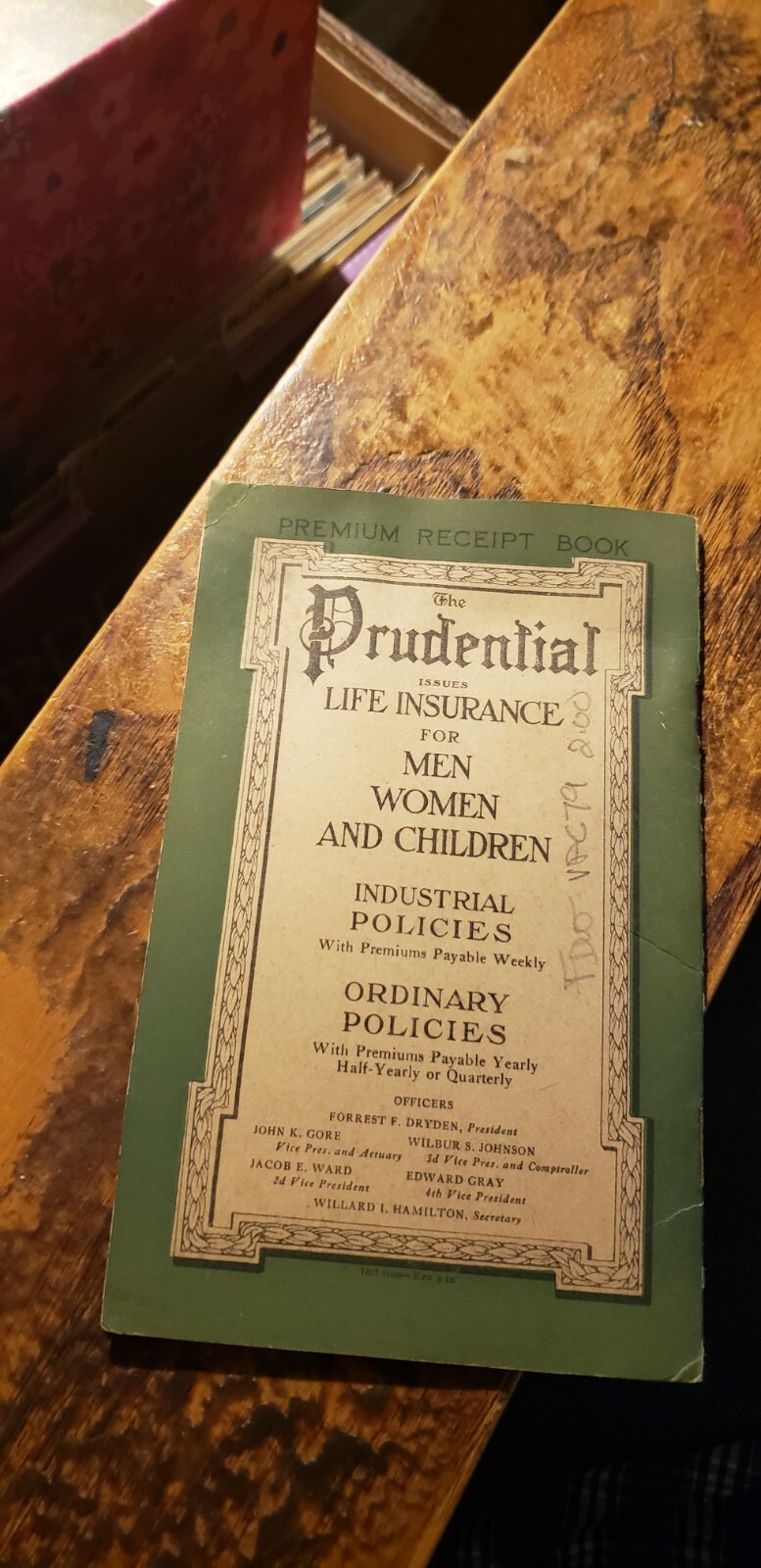 EARLY PREMIUM RECEIPT BOOK Prudential Insurance Co of America NEWARK NJ Unused