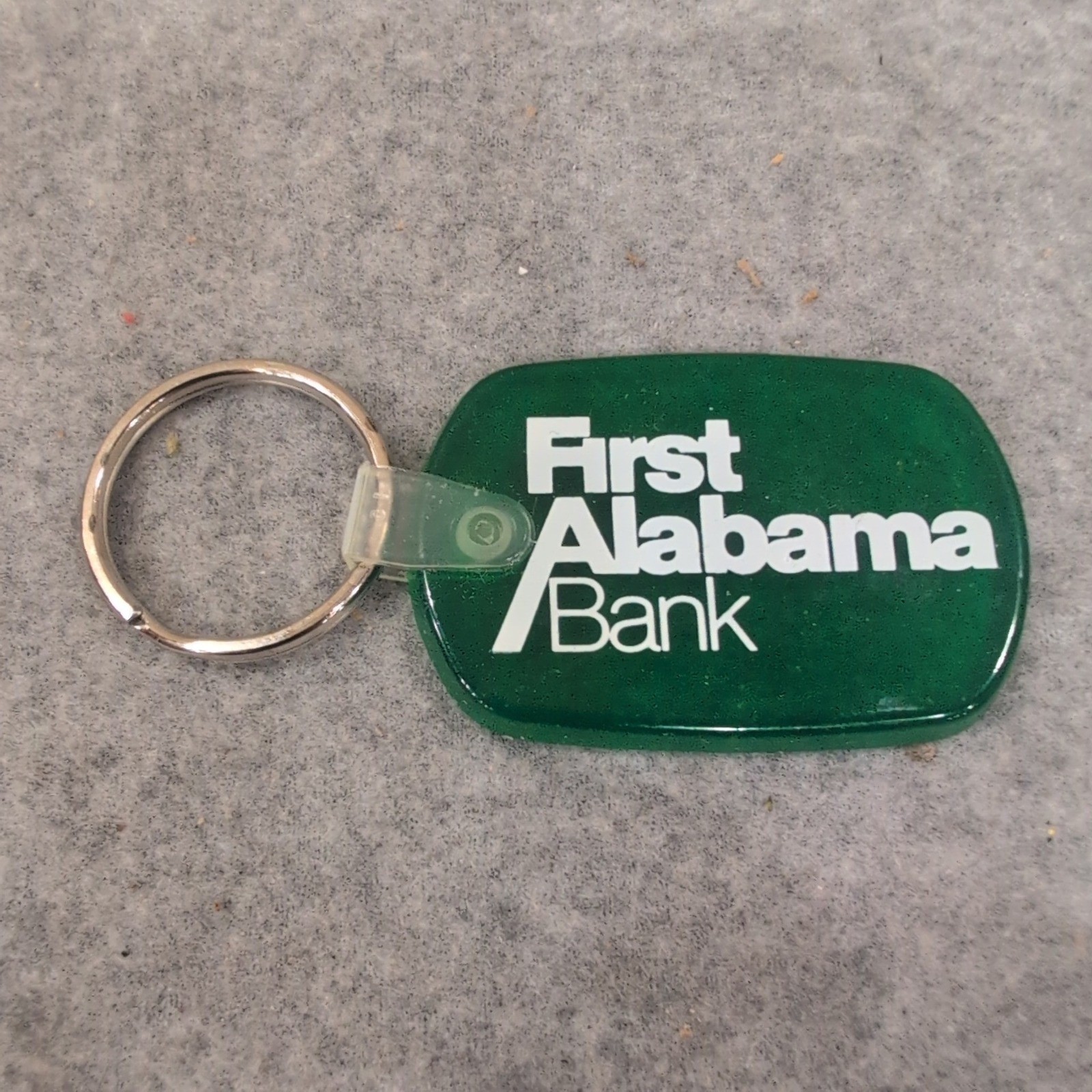 Vintage First Alabama Bank Keychain Green Translucent Resin Fob Retro Banking