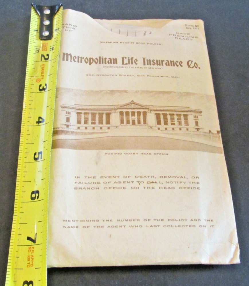 VTG 1920s-30s Metropolitan Life Insurance California Premium Booklet Receipt Lot