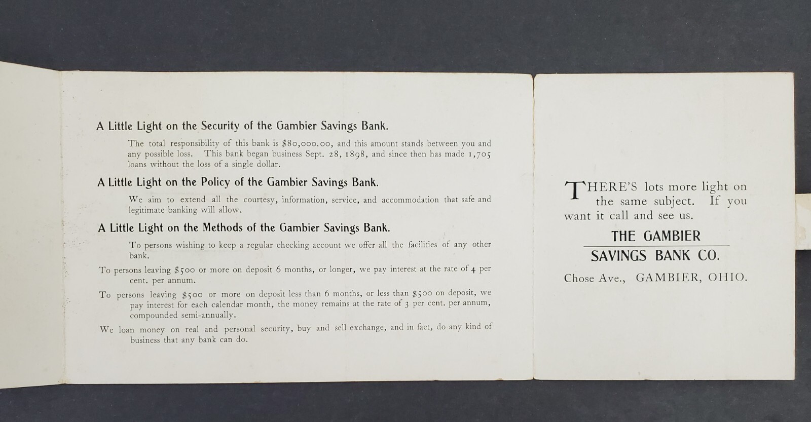 1902 Gambier Ohio OH Savings Bank Advertising Customer Card Vintage Antique