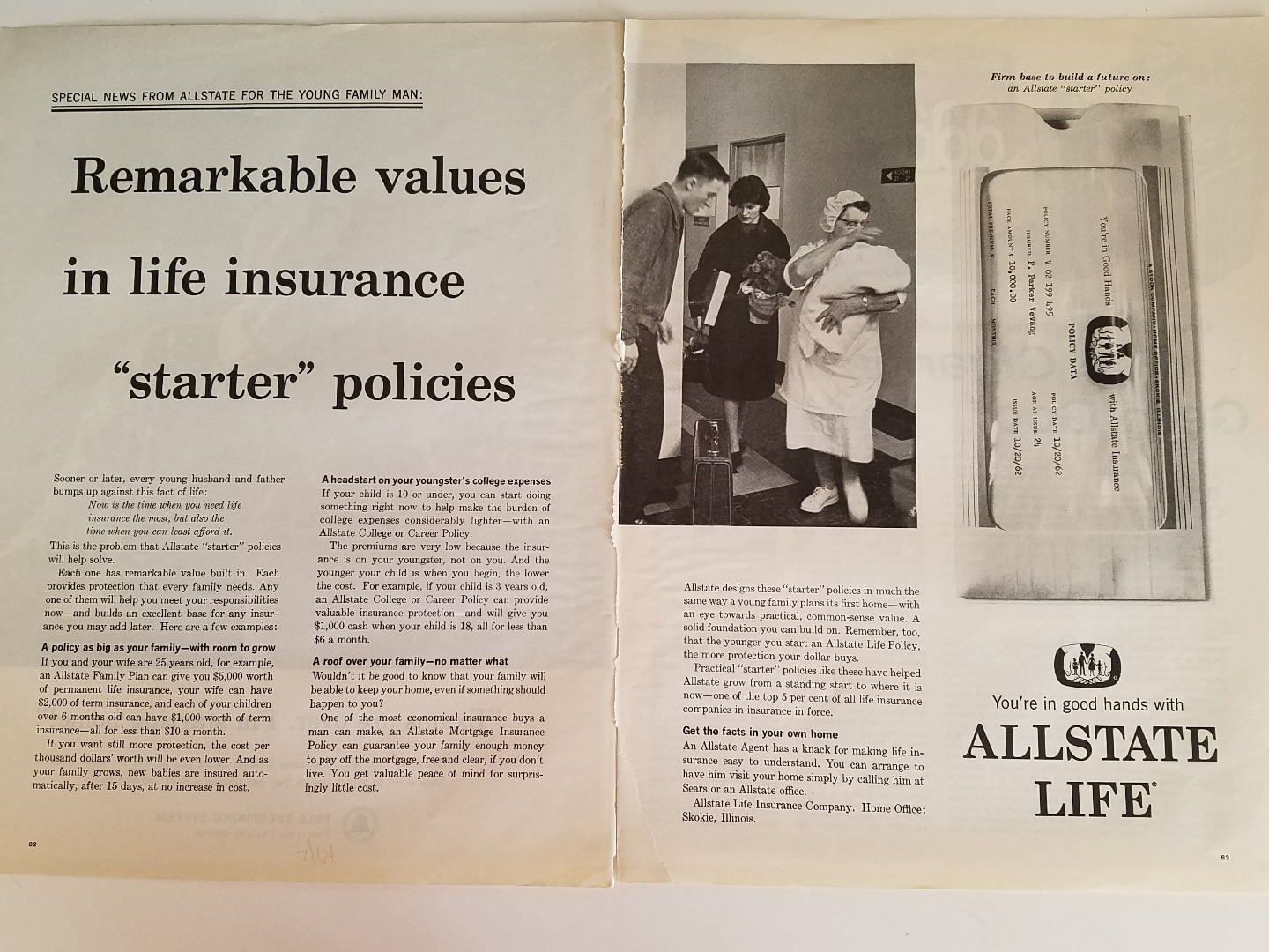 1961 Allstate life insurance starter policies nurse new baby mom dad ad