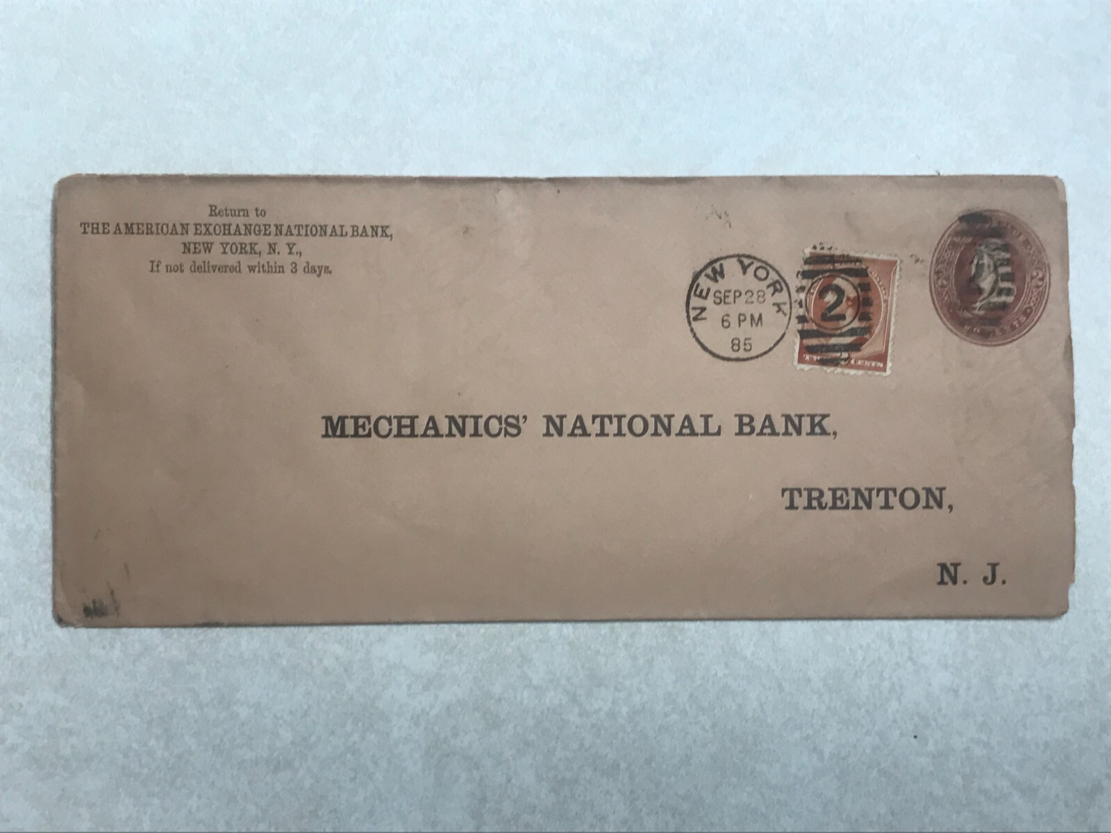 SBB136 Bank Envelope Letterhead American Exchange National Bank New York 1885