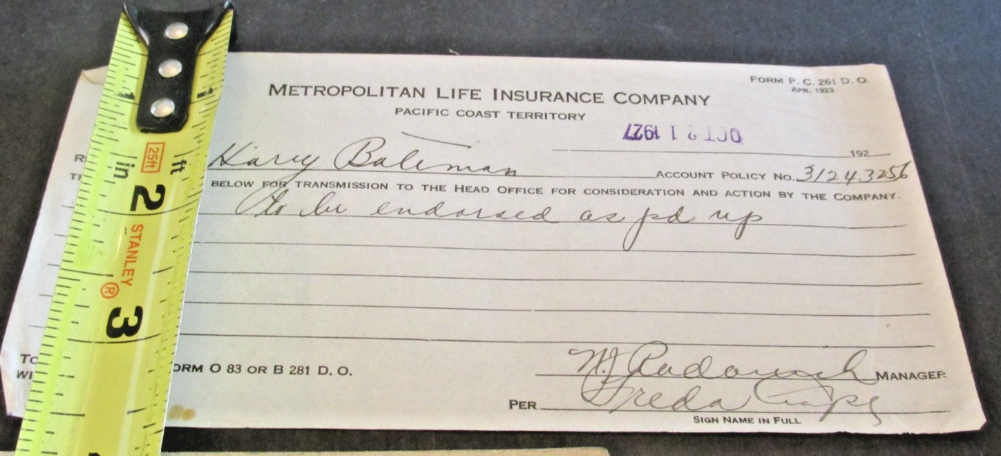 VTG 1920s-30s Metropolitan Life Insurance California Premium Booklet Receipt Lot