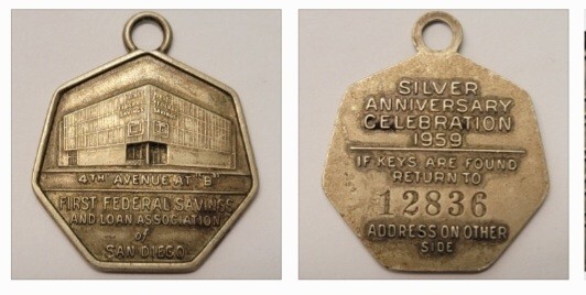 1959 FIRST FEDERAL SAVINGS AND LOAN ASSOCIATION OF SAN DIEGO CALIFORNIA KEY FOB