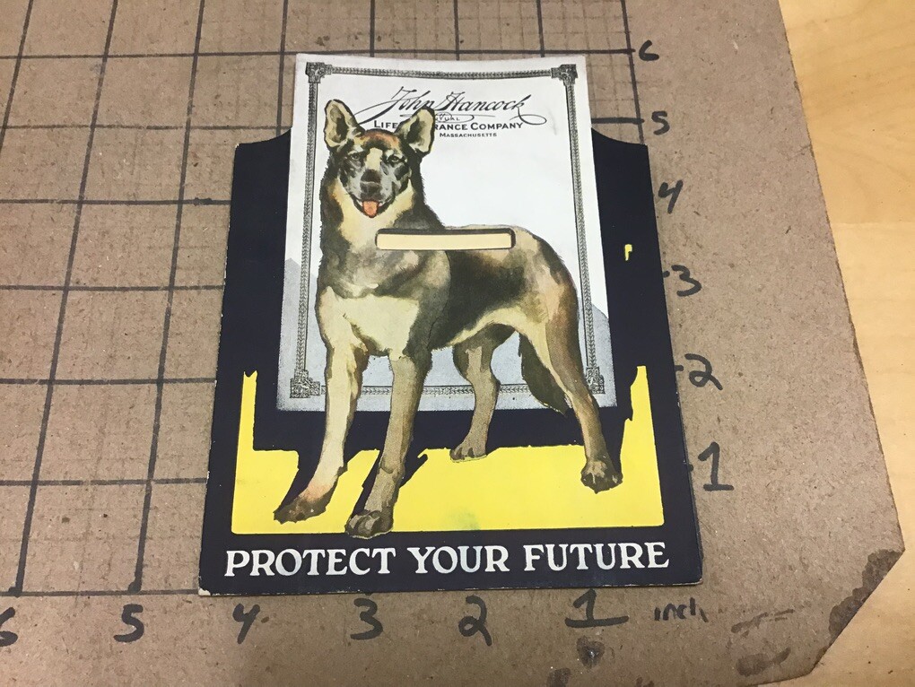 Original Vintage JOHN HANCOCK – PAPER/CARDBOARD – DOG BANK unused