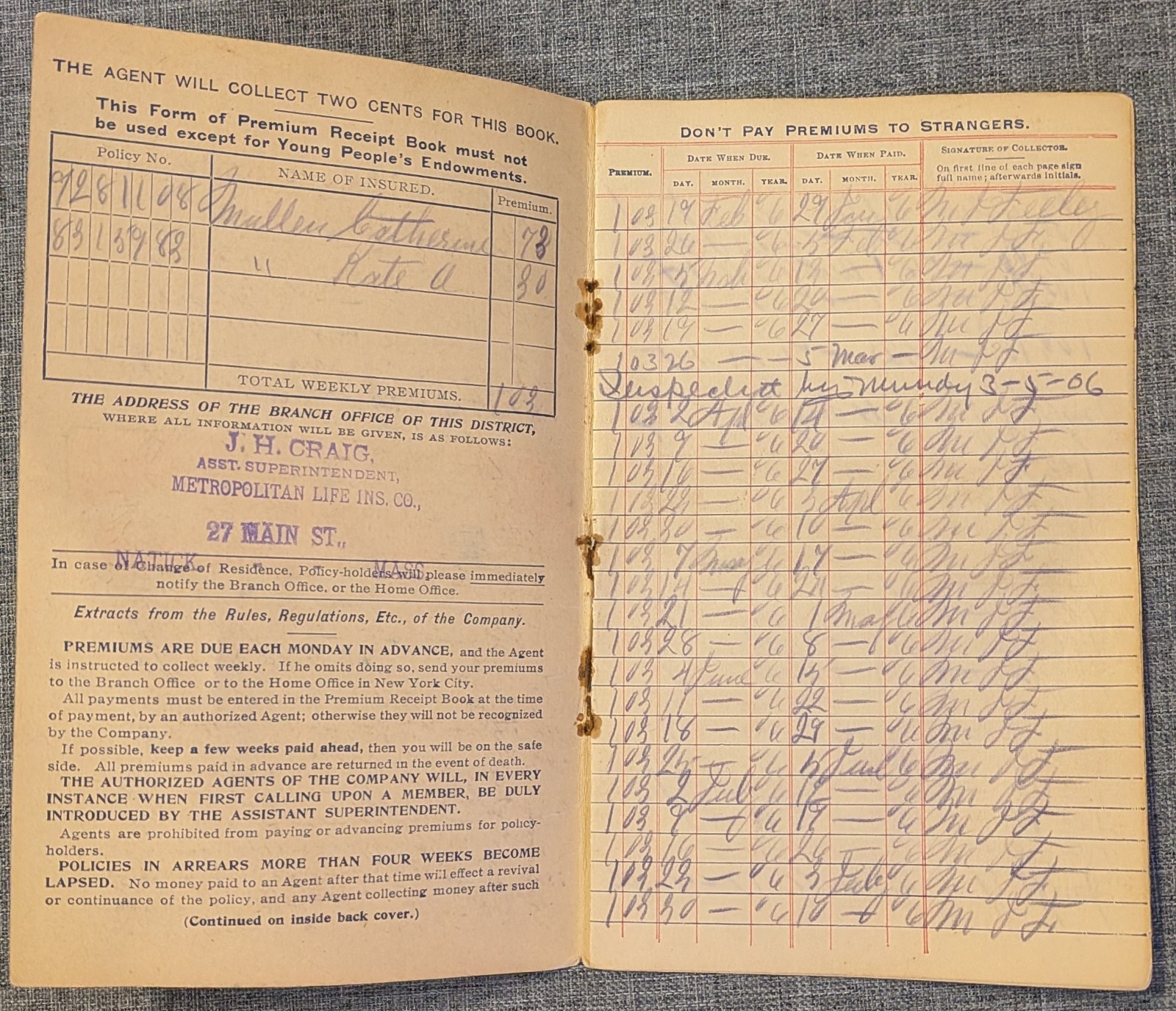 Antique Metropolitan Life Insurance Company Policy 1906 Little Girl & Dog Art