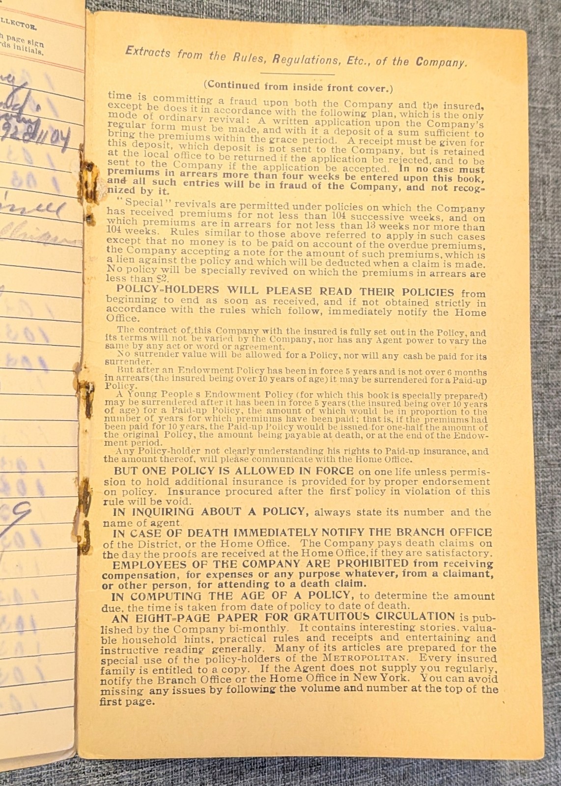 Antique Metropolitan Life Insurance Company Policy 1906 Little Girl & Dog Art