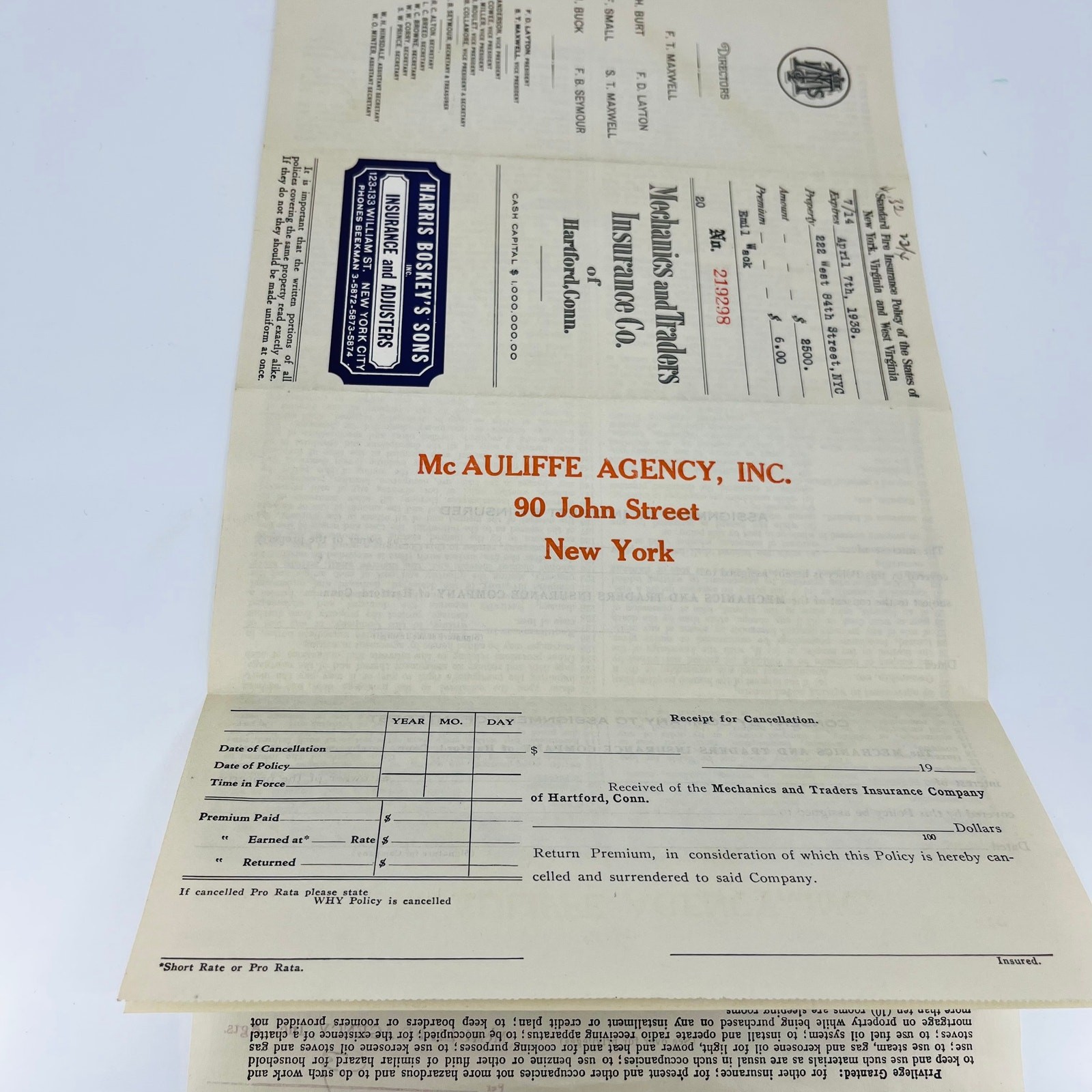 1935 Mechanics & Traders Insurance Co. Homeowner’s Policy Hartford Conn. C9