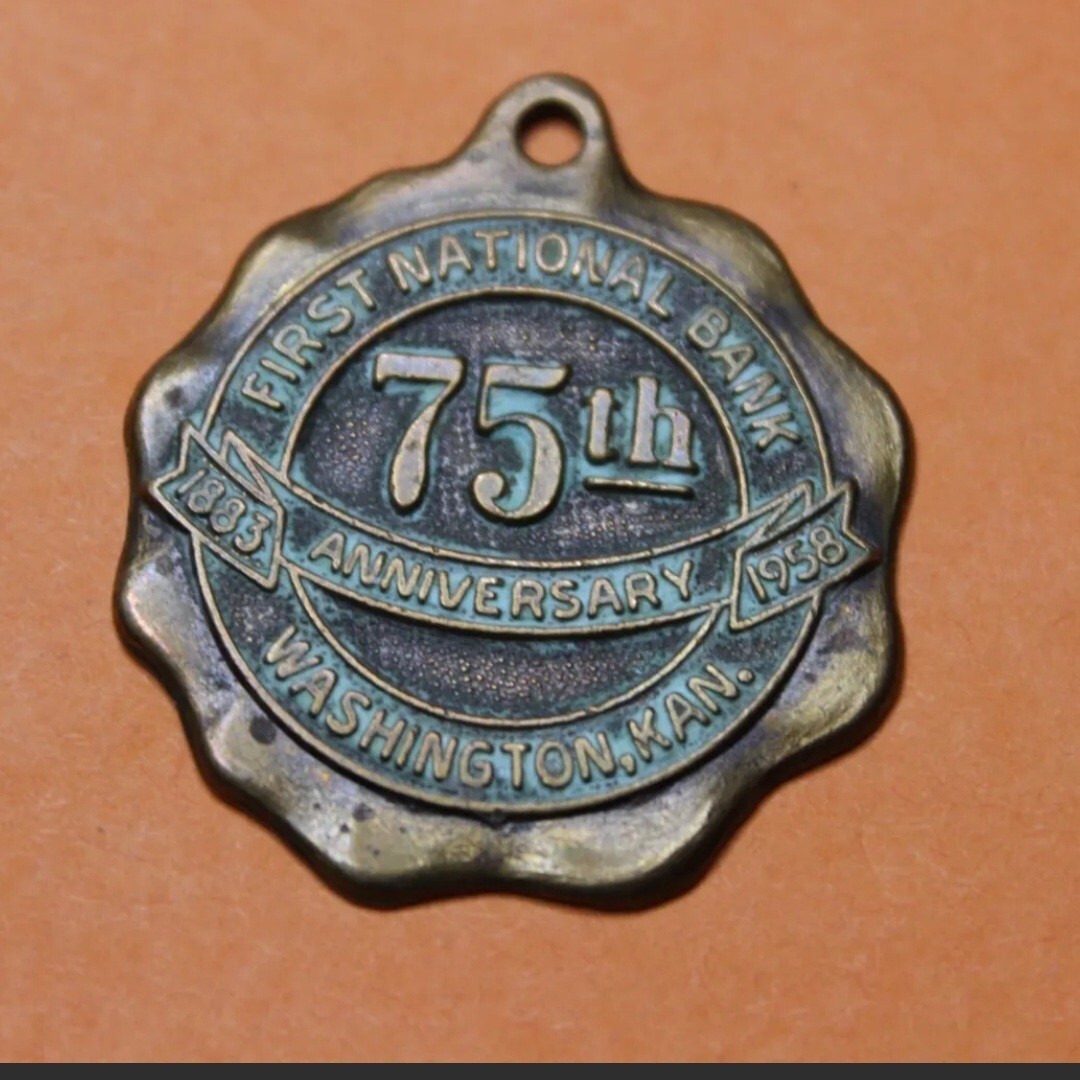 1958 Bank Key Return Tag/ Token, First Nat’l Bank, Washington, KS. 75th Anniv.