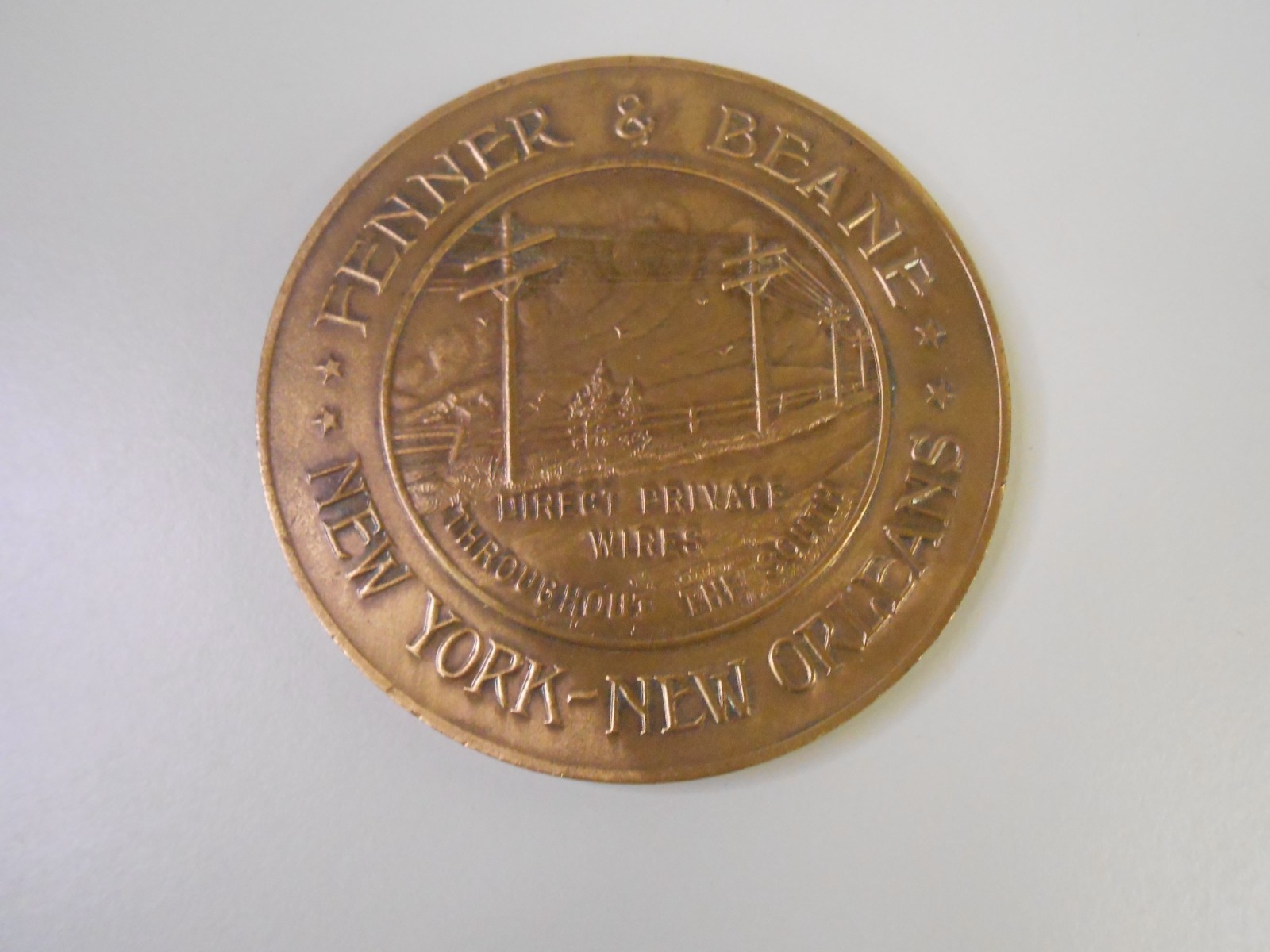 Vintage Rare 1920s Brokerage Firm Fenner and Beane Bronze Medallion