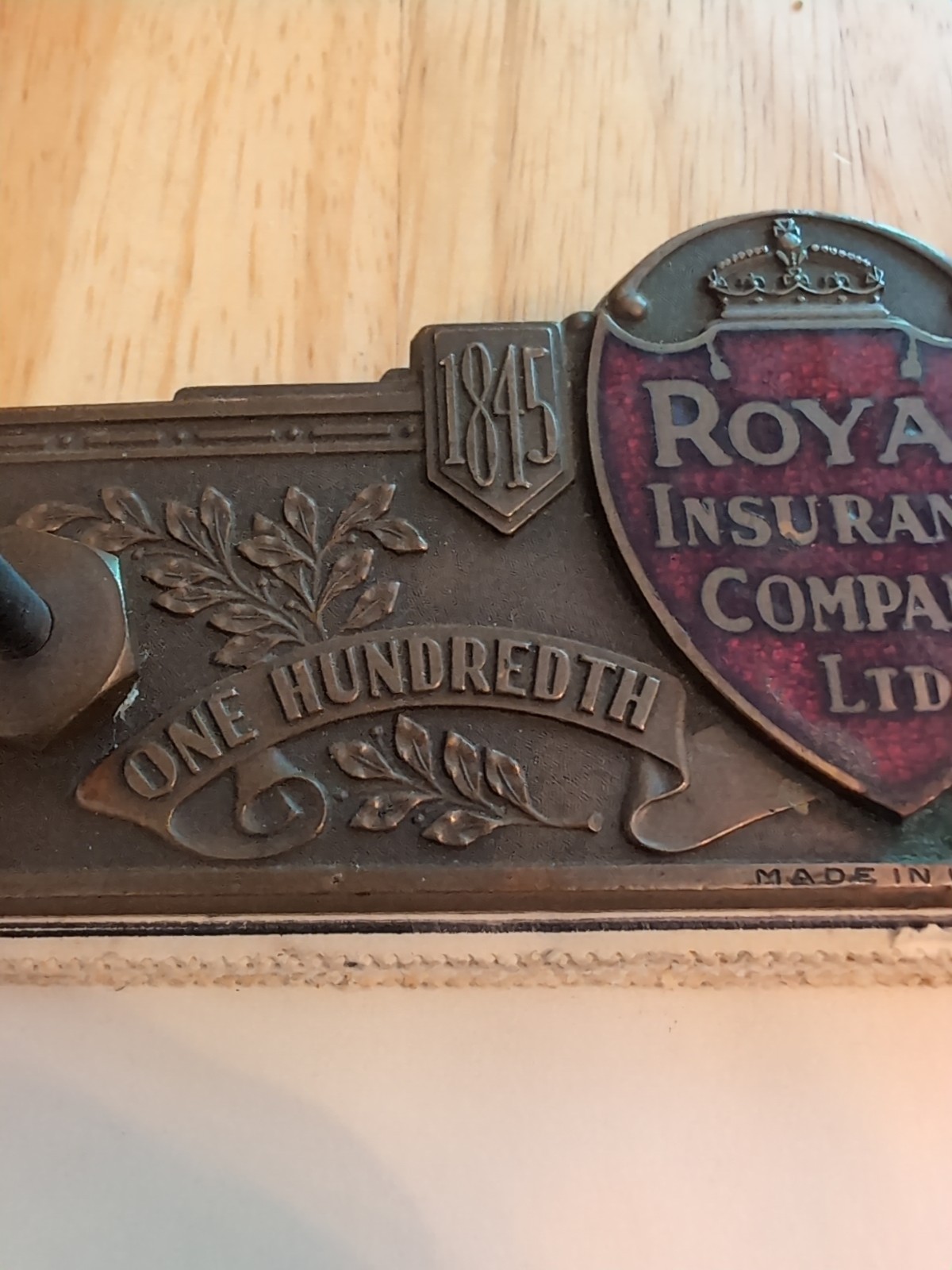 Royal Insurance Office Brass Enamel Memo Pad 1945 100th Anniversary