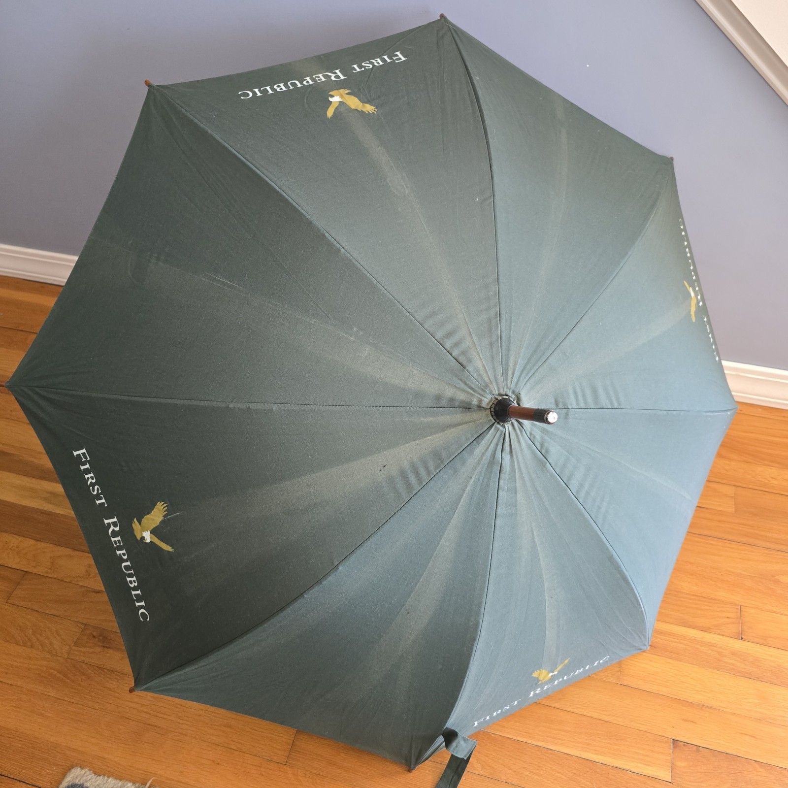 Collectible First Republic Bank Cane Umbrella Wooden Handle 42″ Span