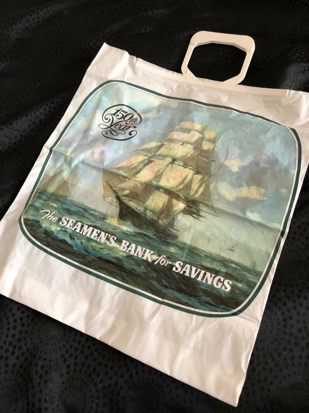 Seamens Bank For Savings 150th Anniversary Vintage 1989 Plastic Shopping Bag