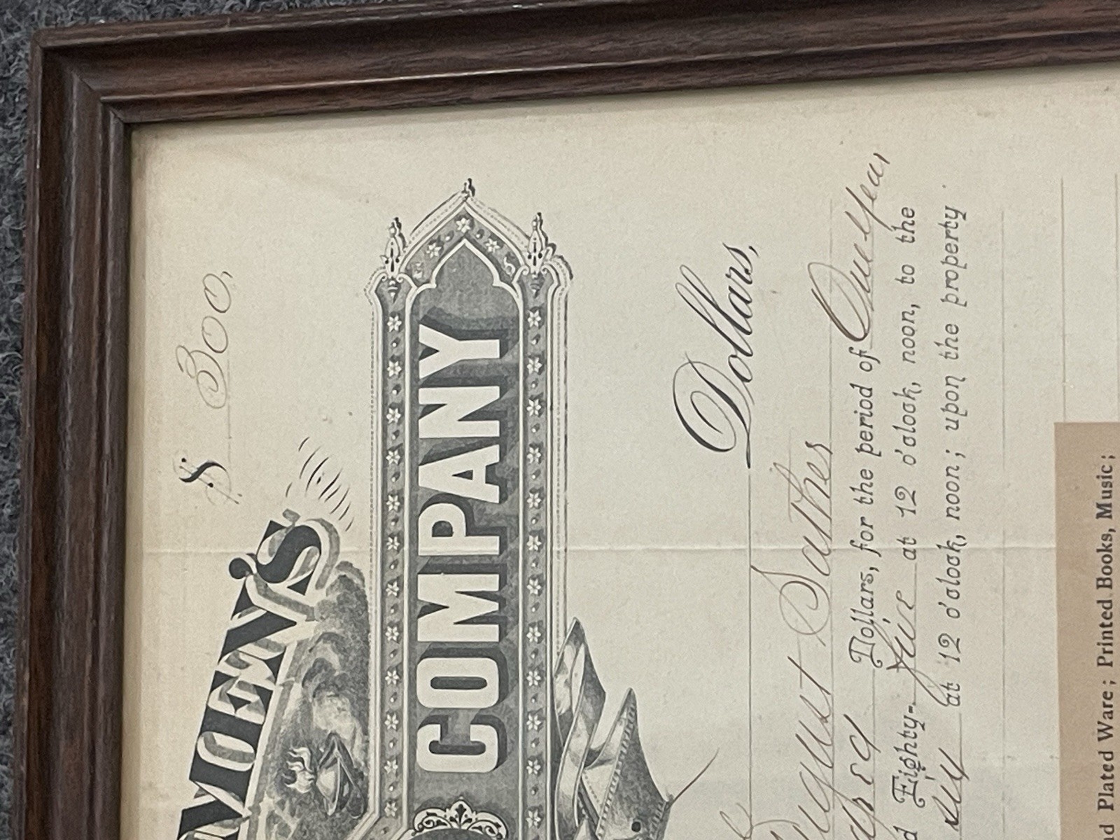 Antique 1886 Fireman’s Fund Insurance Company Insurance Policy Philadelphia