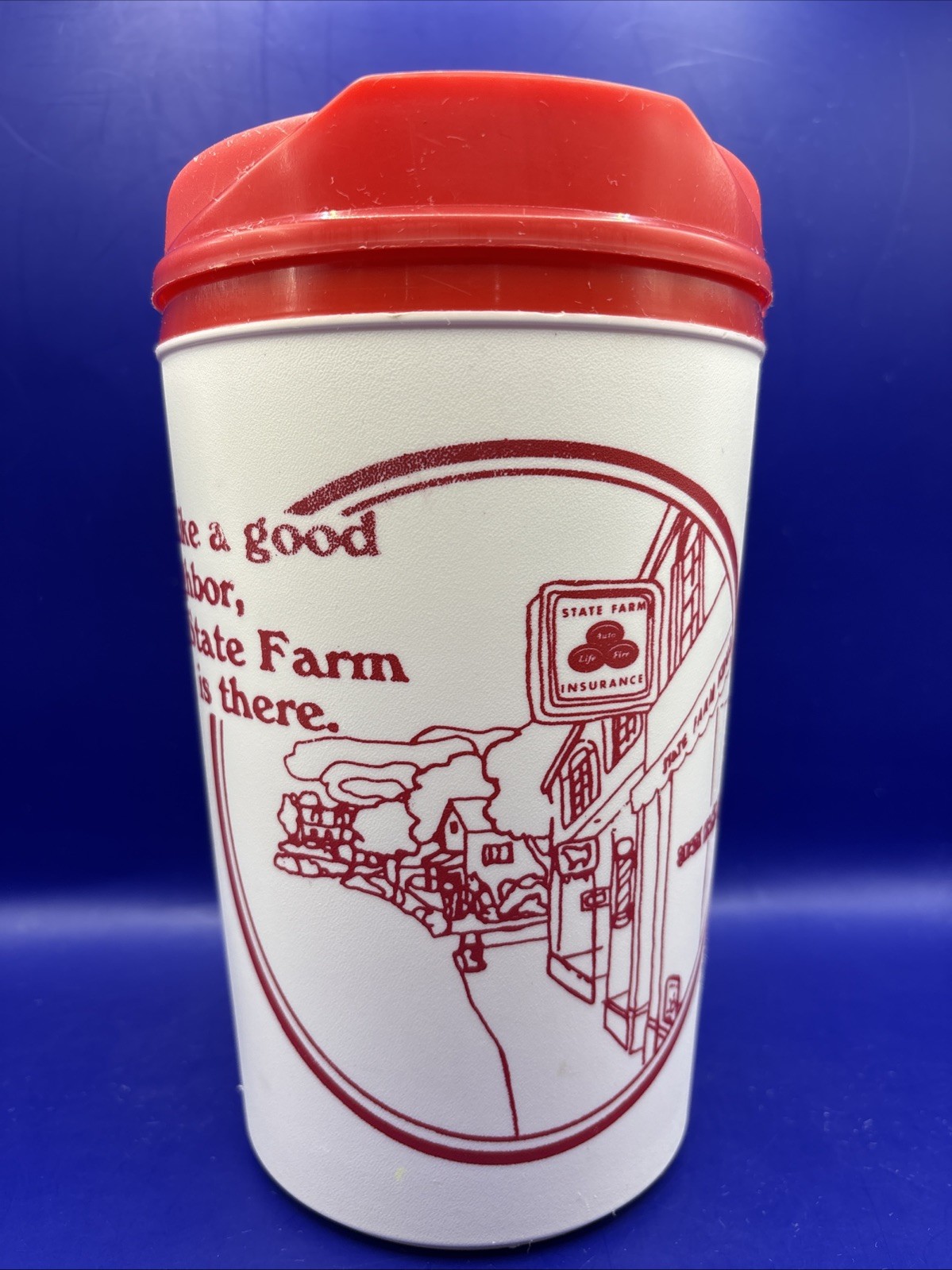 VTG State Farm Aladdin 32 oz. Insulated Travel Mug w/ Lid & Red Handle – USA