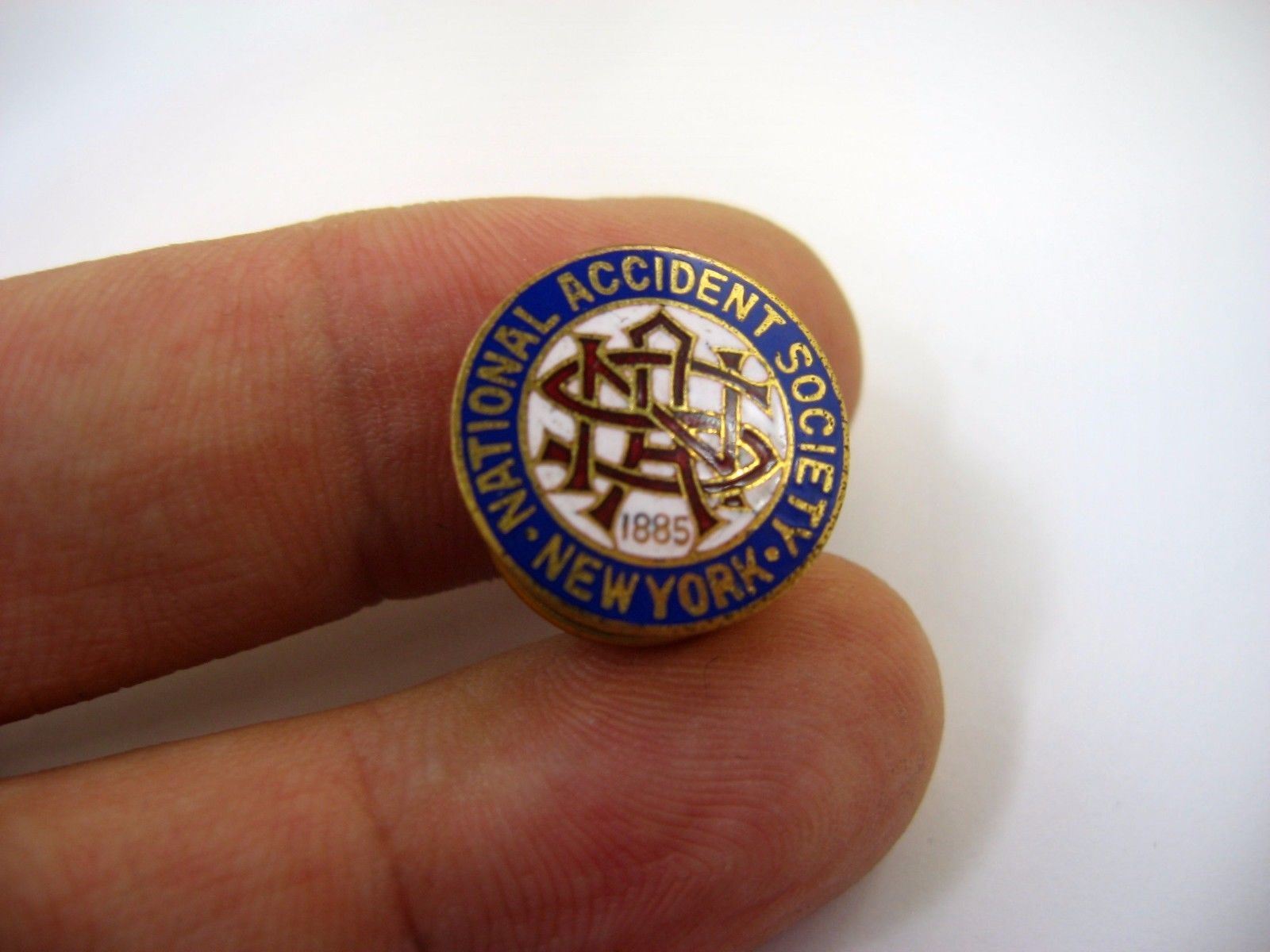 Antique 1885 National Accident Society Lapel Pin New York Insurance Enamel NAS
