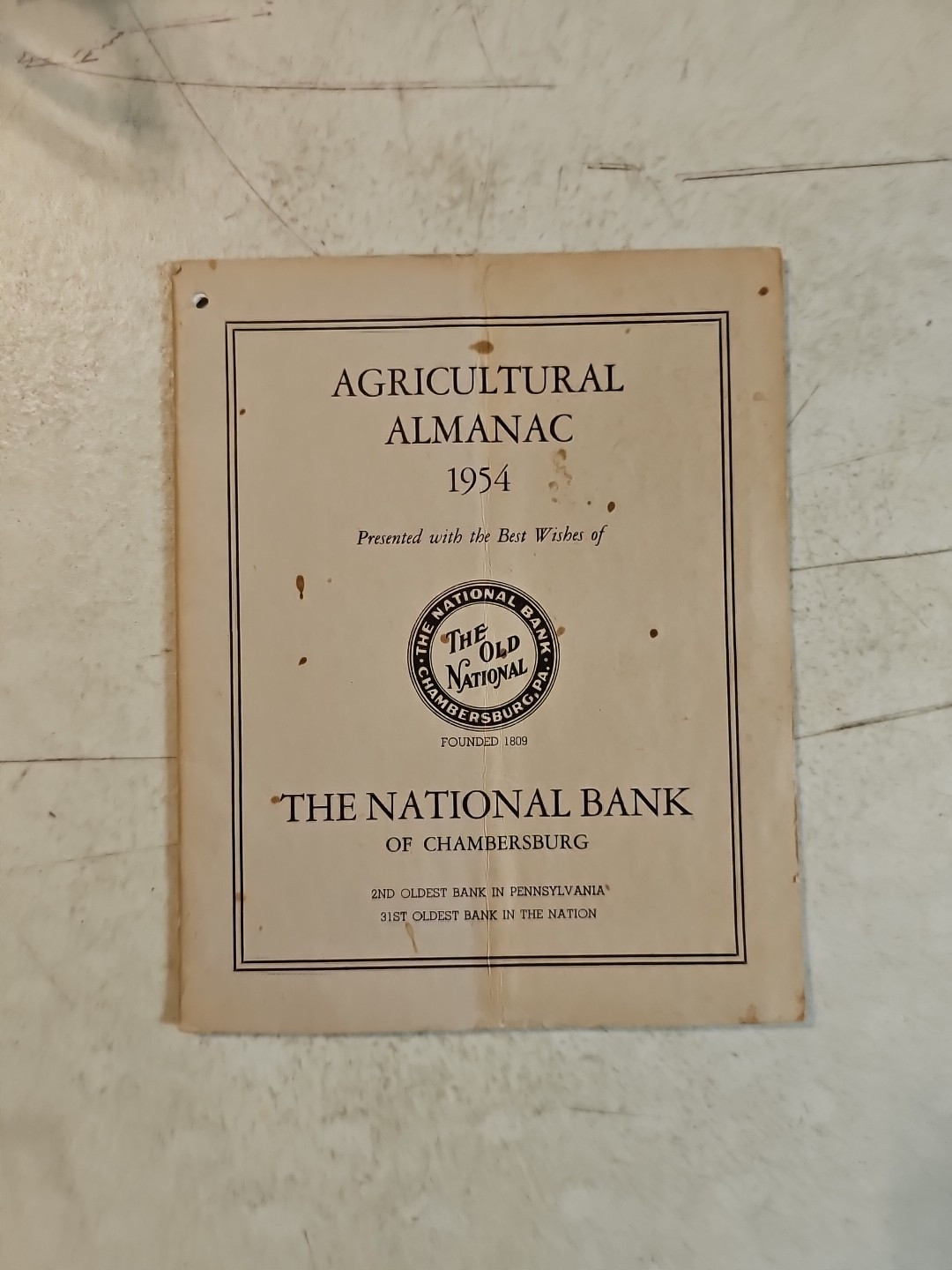 Vintage 1954 The National Bank Chambersburg Pa. Agricultural Almanac