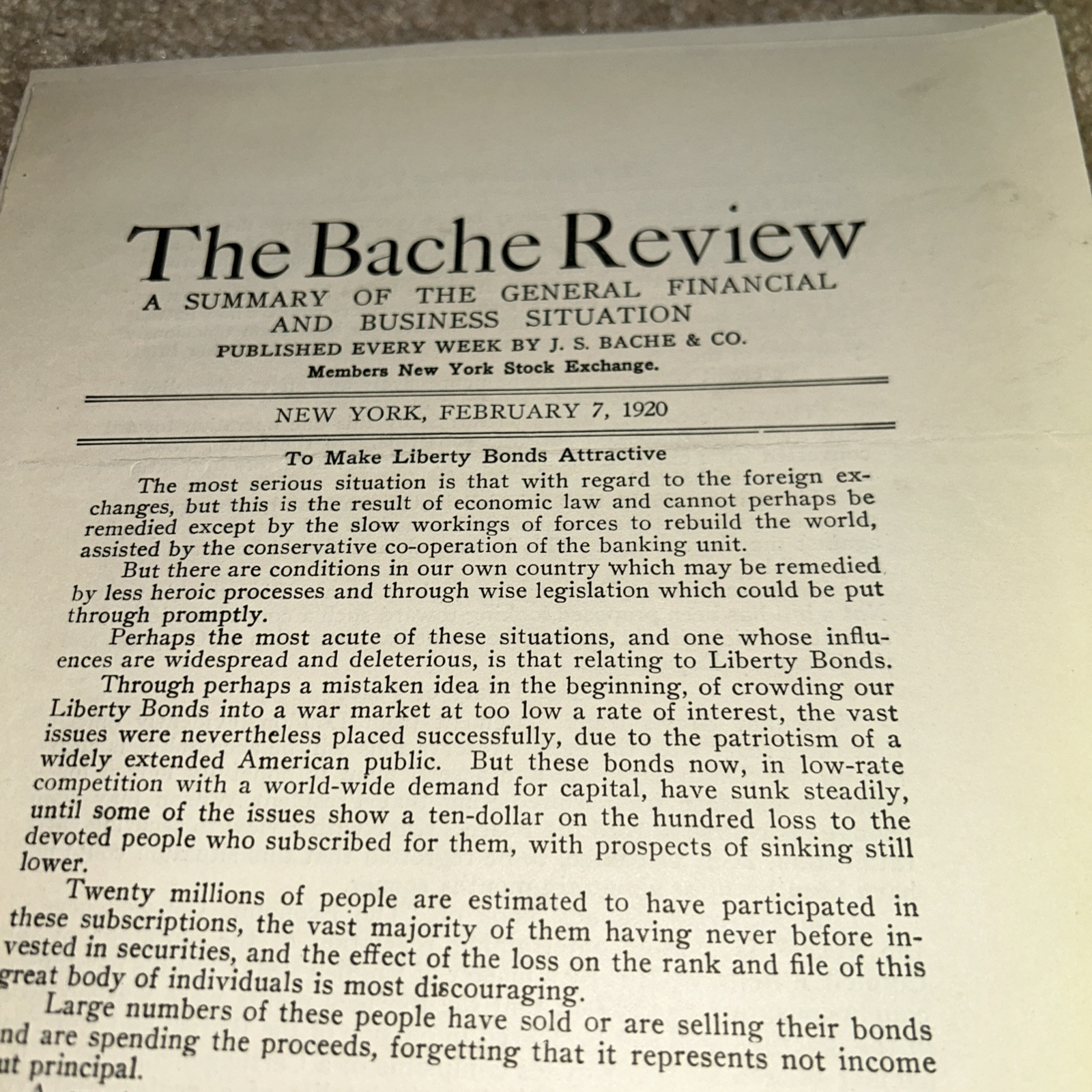 3 – 1918 1920 J.S. BACHE & CO (Prudential Financial) Stock Market Updates