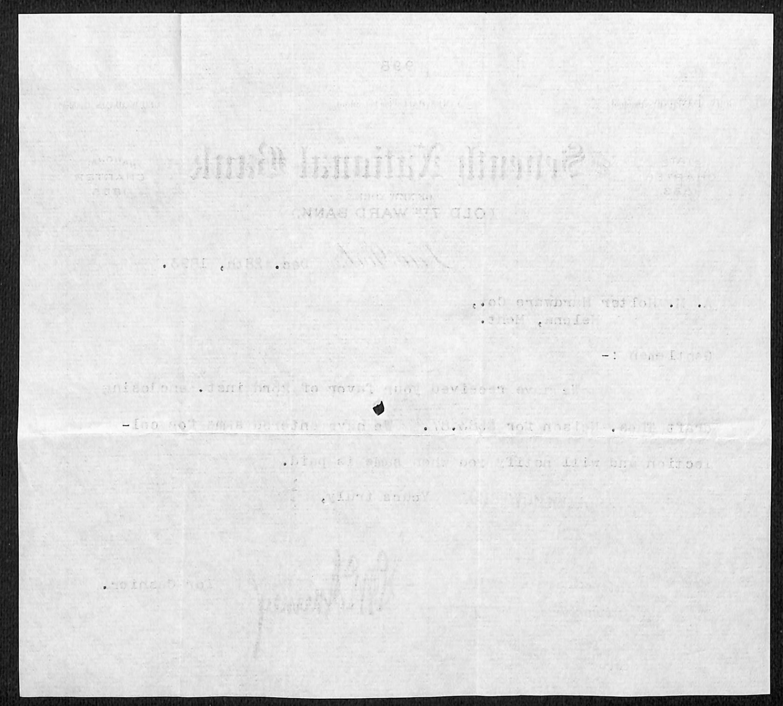 Seventh National Bank New York 1893 TLS Receipt Letterhead A.M. Holter* (#17)