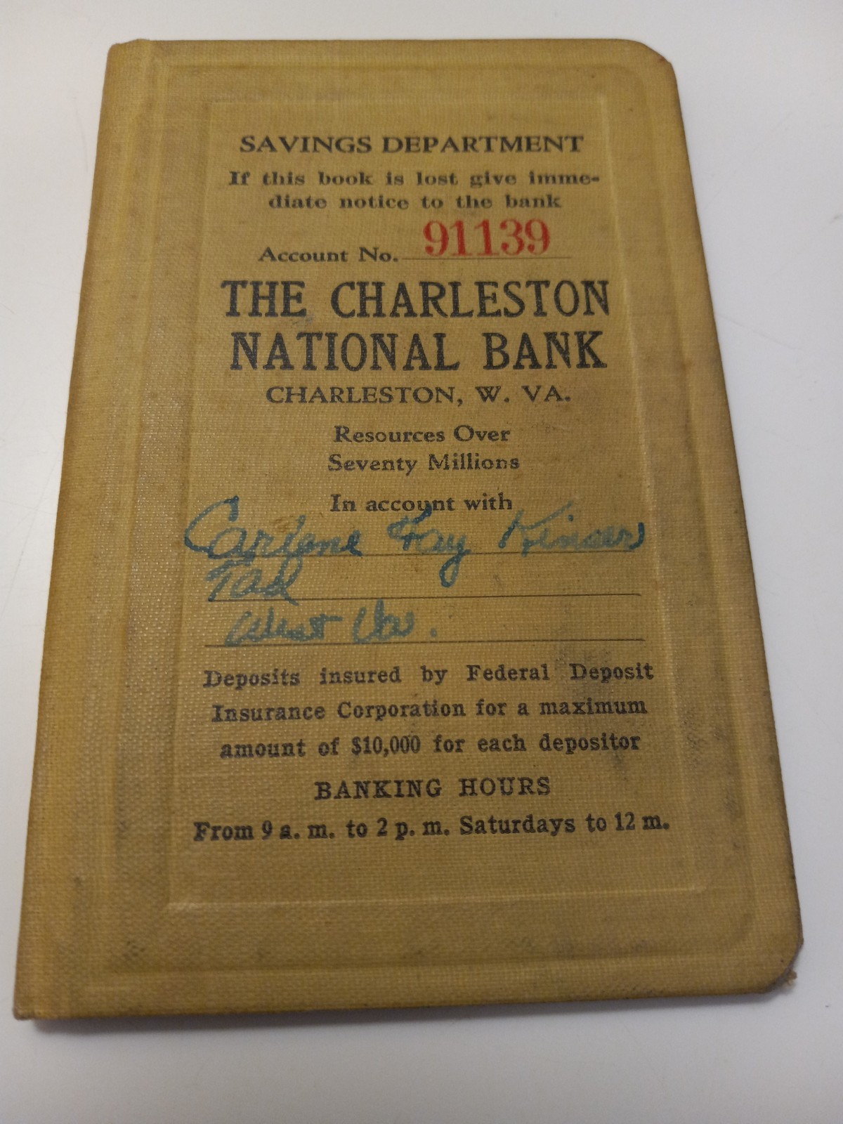 1950’s Charleston National Bank Savings Passbook Booklet West Virginia WV