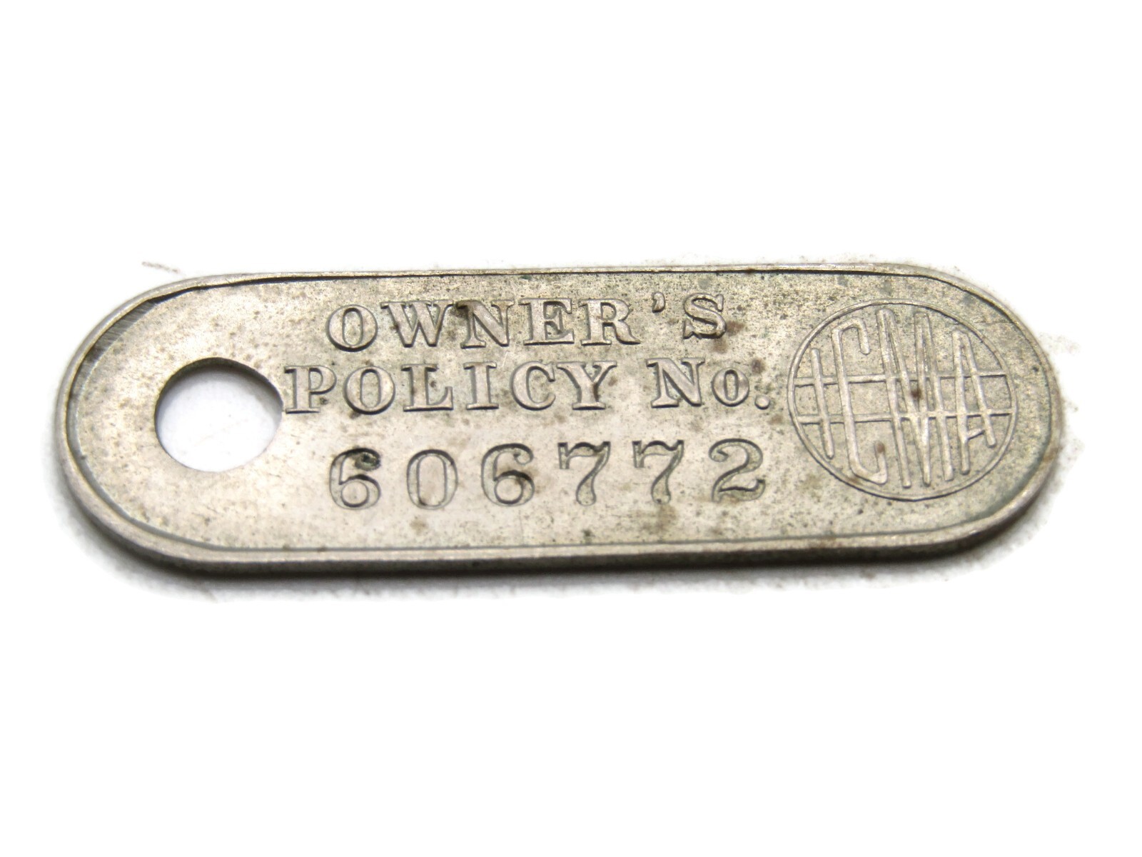 Vintage ICMA Illinois Men’s Assn. Insurance Policy ID Metal Tag Fob No. 606772