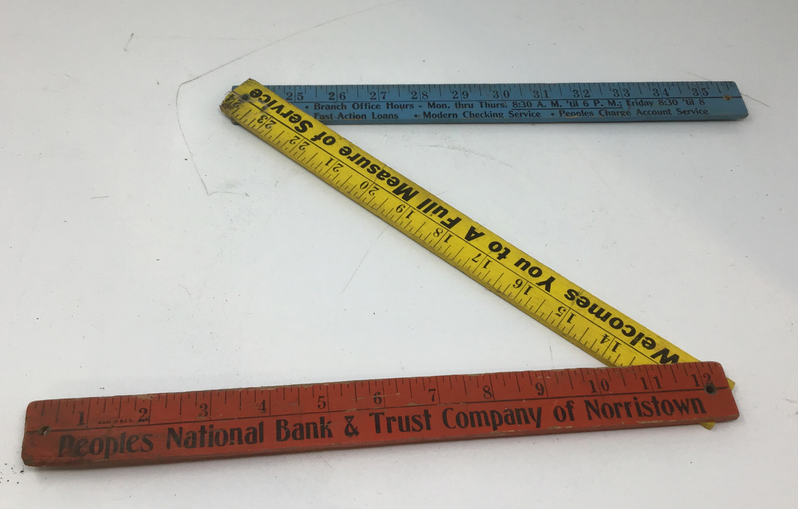 Peoples National Bank NORRISTOWN PA Advertising FOLDING RULE YARDSTICK Ruler