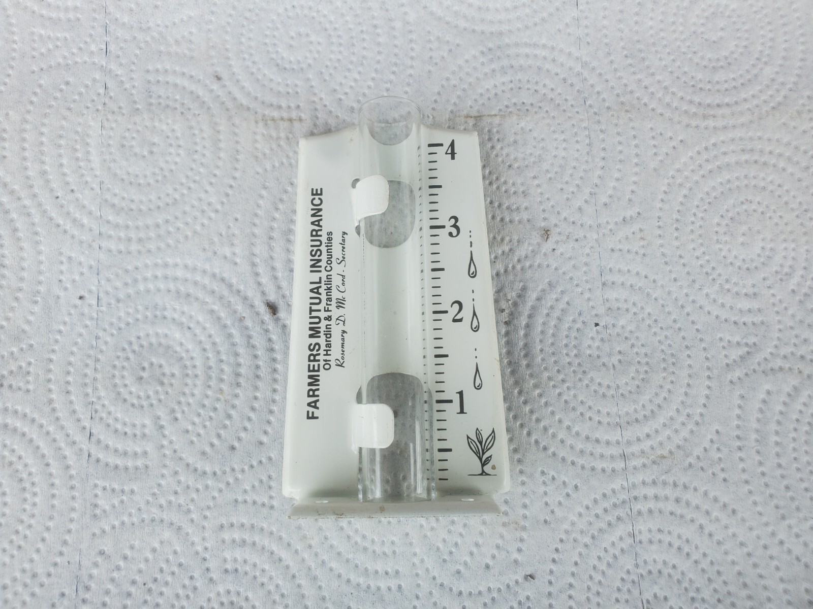 Small Metal Rain Guage Farmers Mutual Insurance Hardin & Franklin County Mc Cord