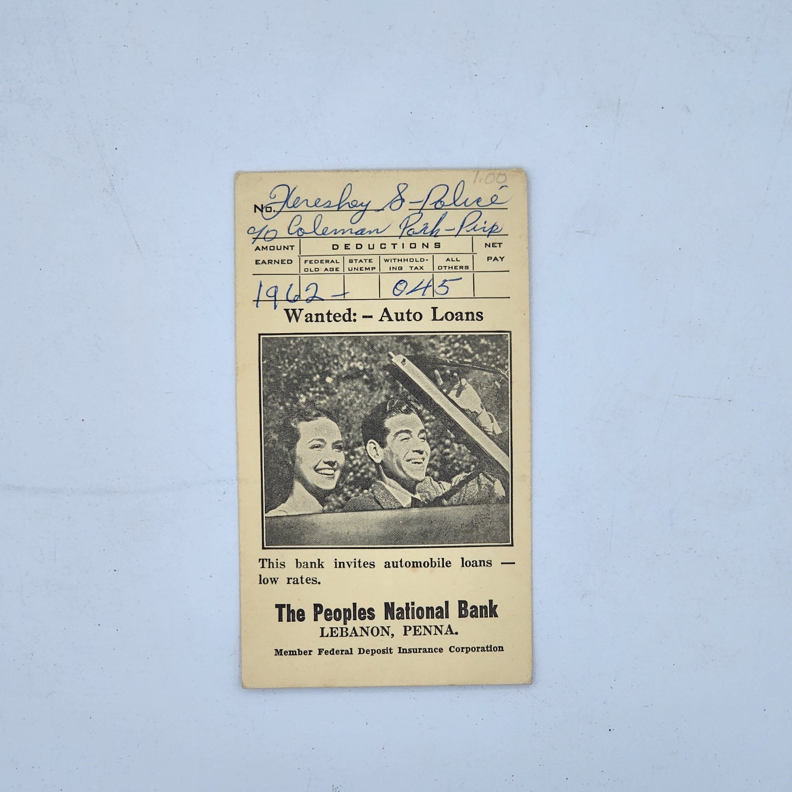 Vintage Ephemera The People’s National Bank Lebanon PA Saving Book 1962 (VG)