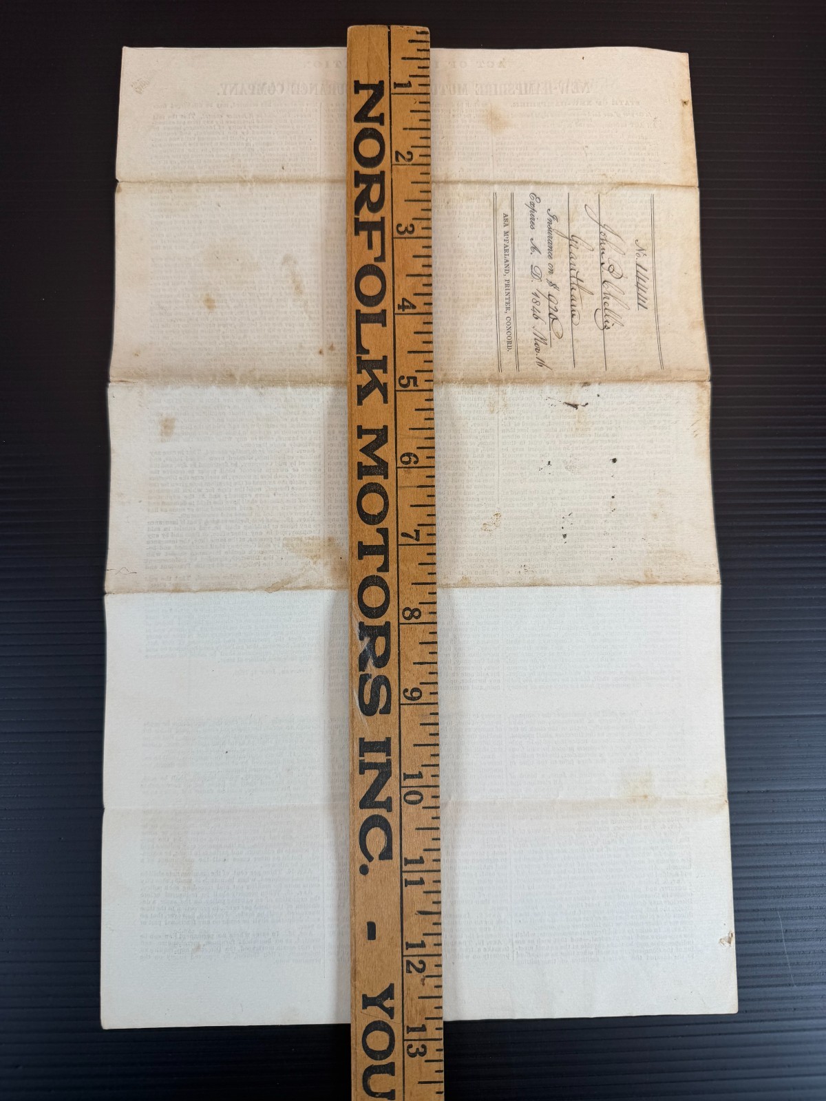 Antique 1840 New Hampshire Mutual Fire Insurance Policy Grantham NH Document