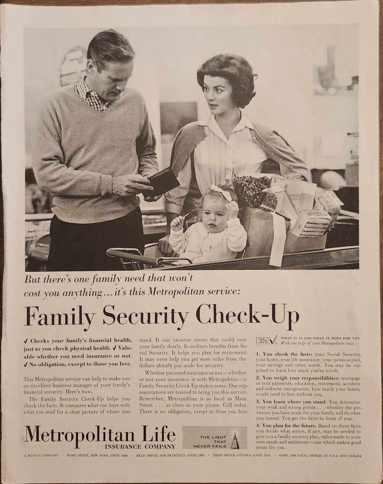 1963 Metropolitan Life Insurance Vintage Ad Family Security 14″x10″