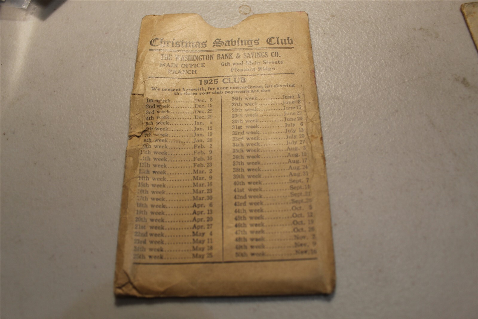 THE WASHINGTON BANK & SAVINGS CO 1925 PLEASANT RIDGE OHIO CHRISTMAS CLUB FOLDER