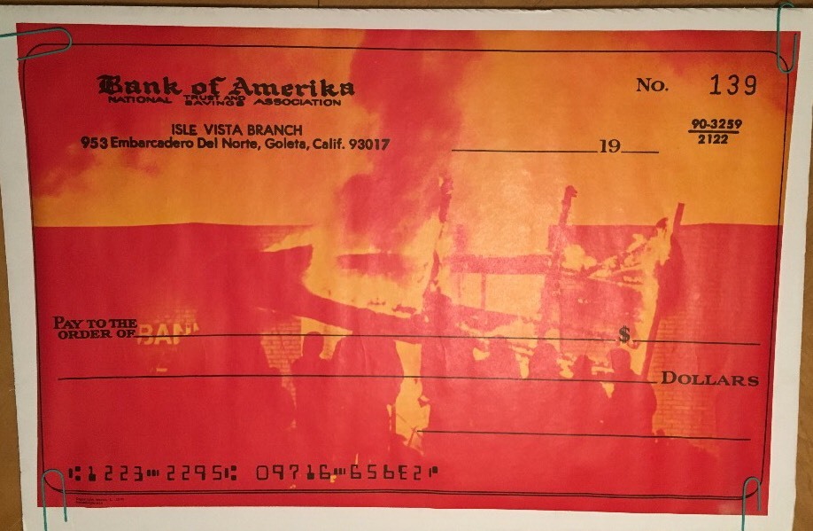 Vintage Poster Bank Of America Check On Fire 1970’s Headshop Ephemera Pin-up