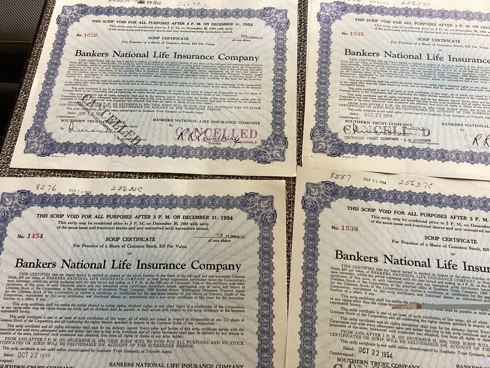 Vintage Lot of 100 :Bankers National Life Insurance CO. Certificates (Cancelled)