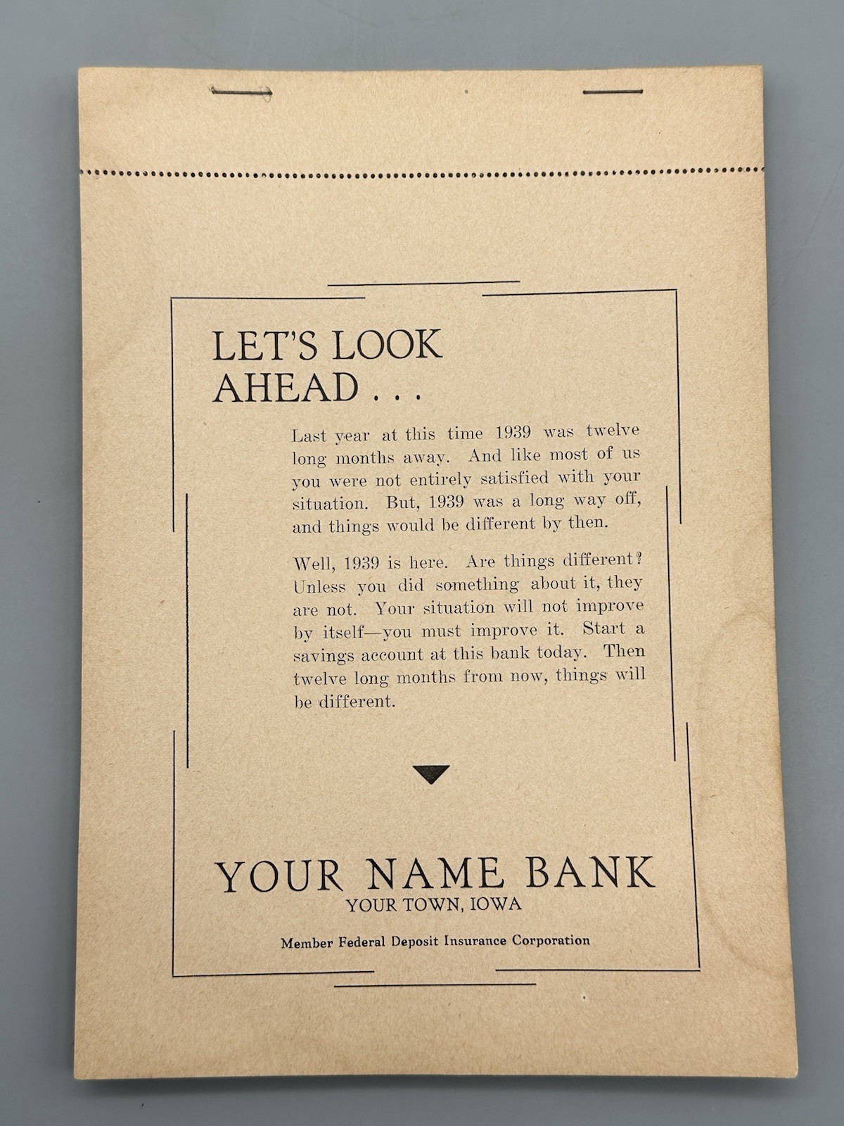 1939 Banking Bank Advertising Sampler Iowa FDIC!