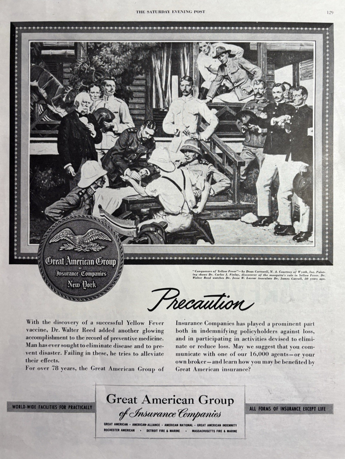 1950 Great American Group Insurance Companies Congress Yellow Fever VTG Print Ad