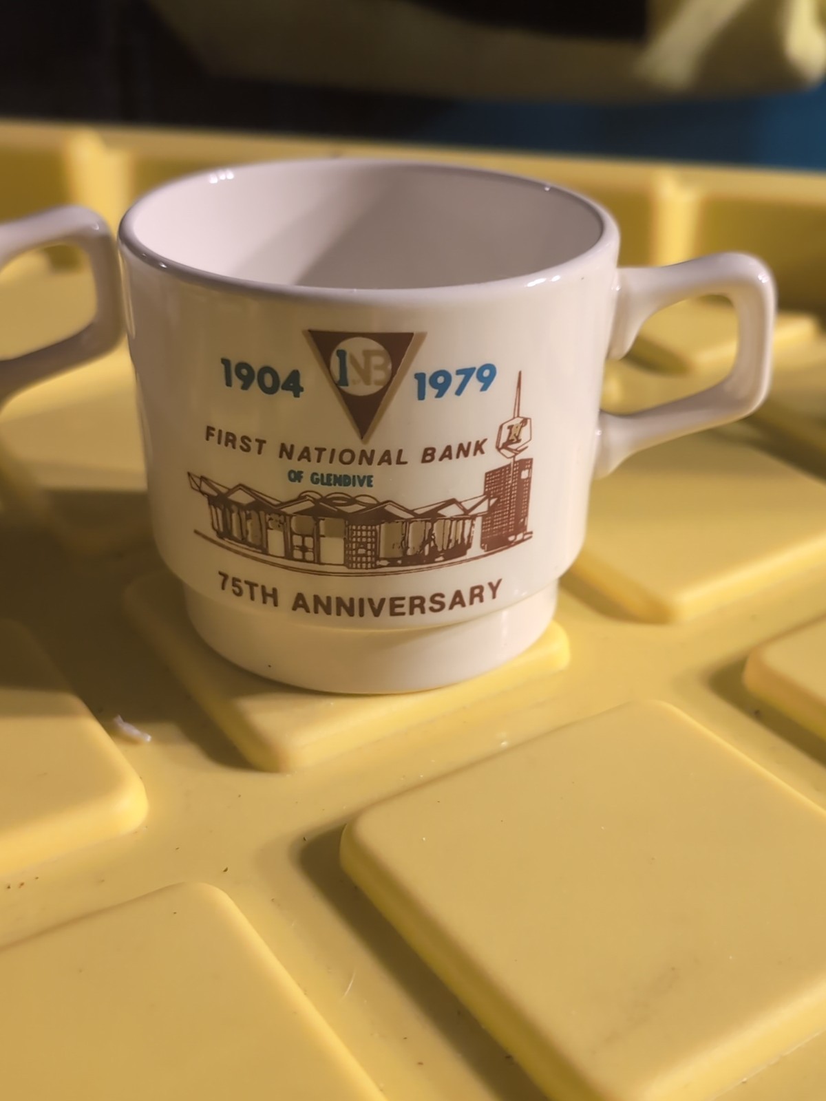 First National Bank Glendive Montana Coffee Mug 1904 – 1979 75th Anniversary