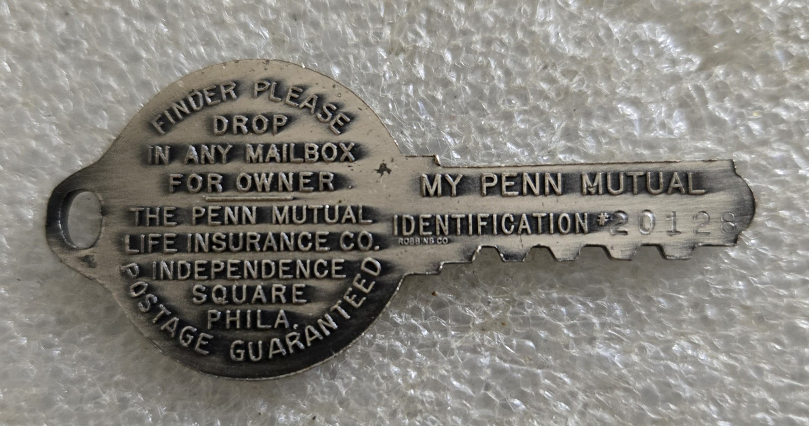 Vintage Penn Mutual Life Insurance Co. Philadelphia PA 2 Key Tag Fob
