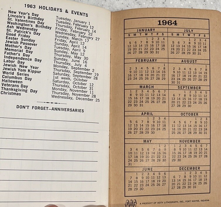 Vtg 1963 Chicago Heights,IL National Bank Pocket Calendar Notebook~Advertising
