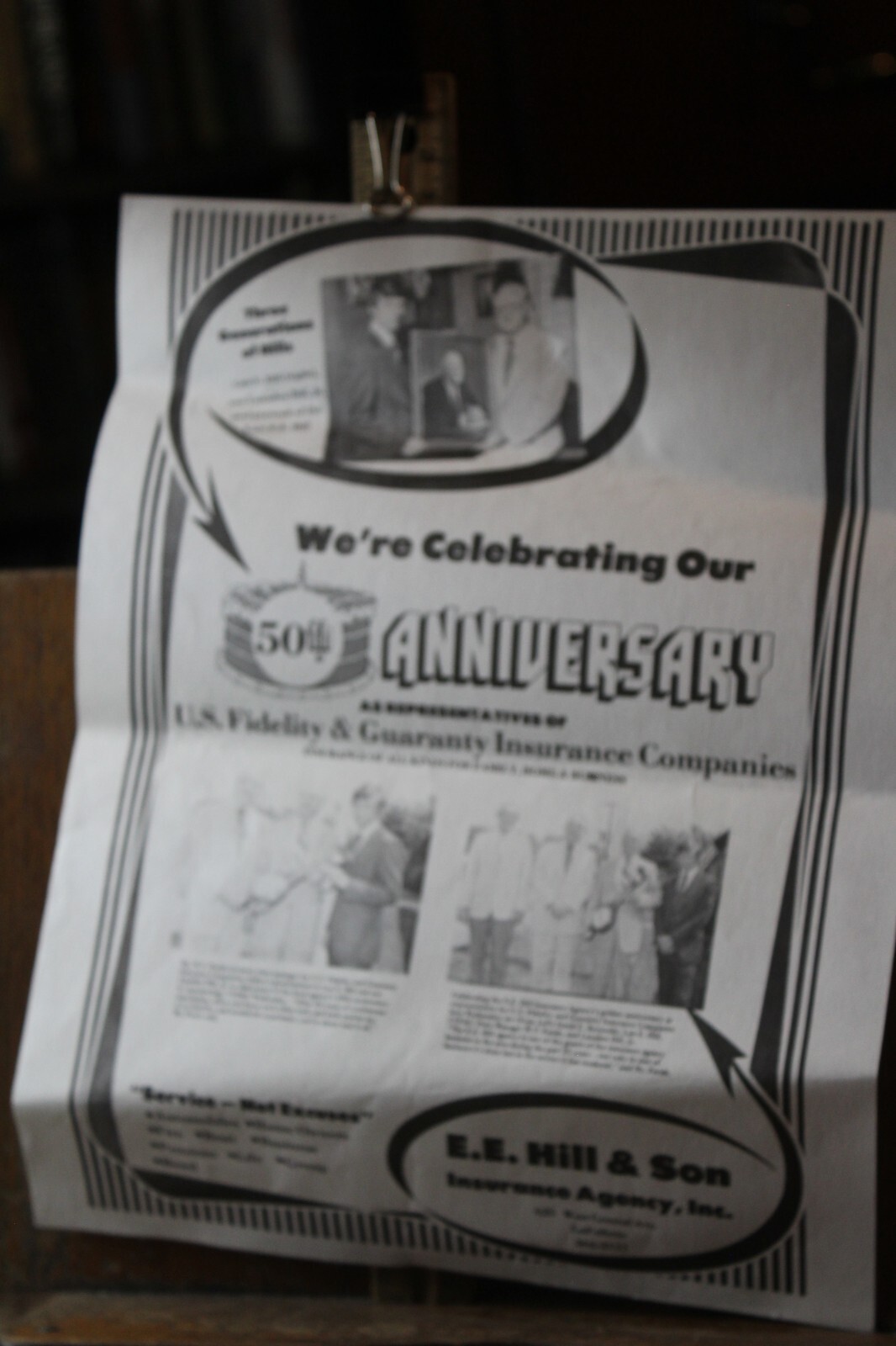 Vintage 1970’s E.E. Hill and Son Insurance 50th Anniversary Flyer LaFollette TN