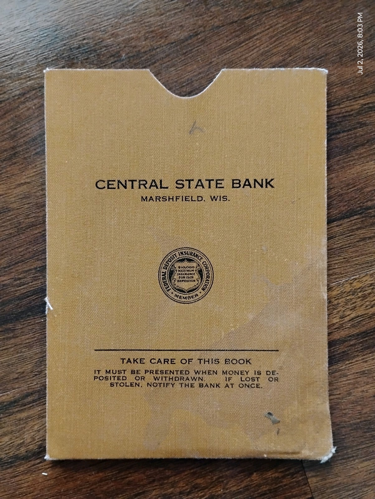 Central State Bank, Marshfield, Wi, Savings Book from 1955