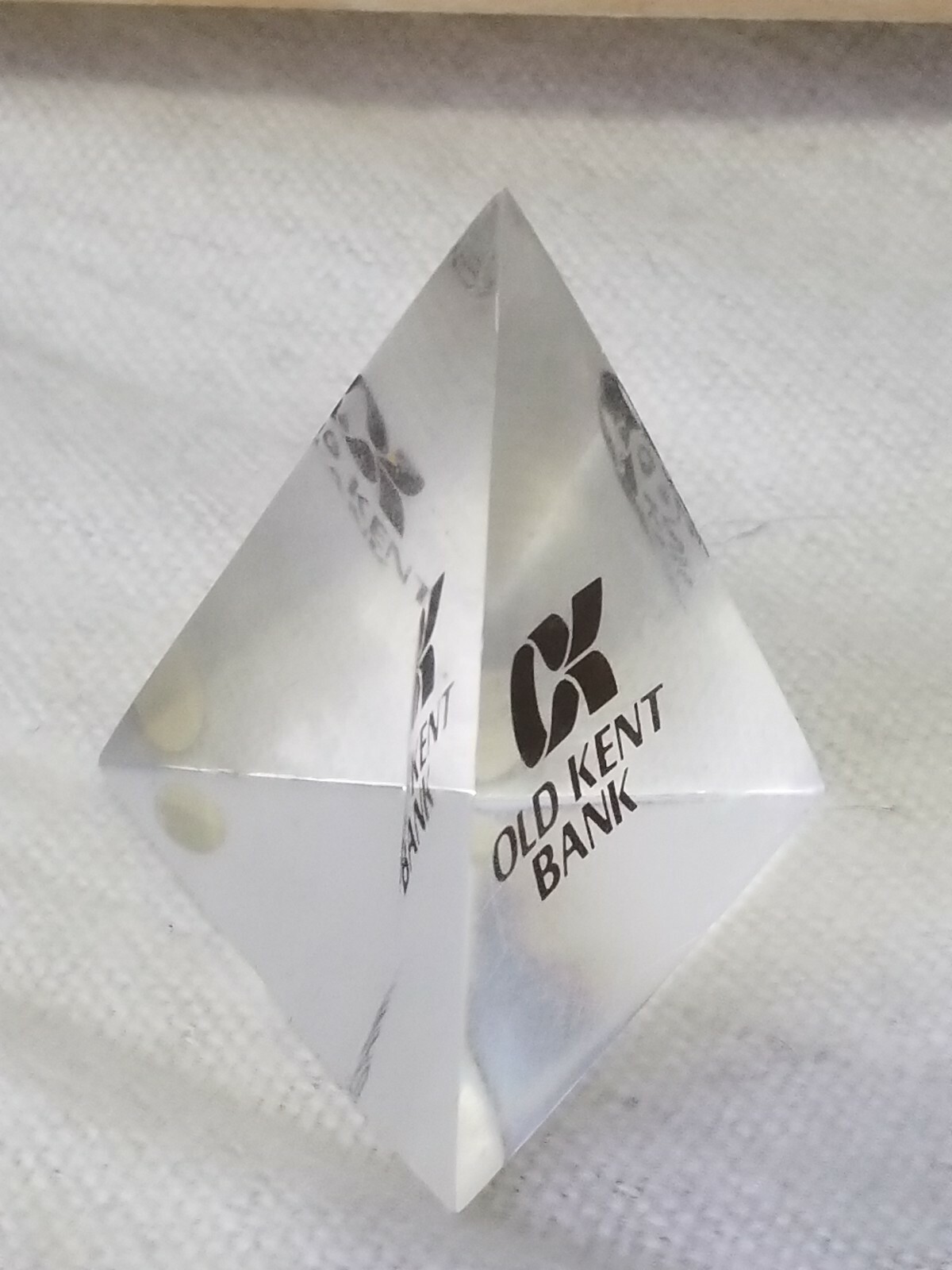 VTG Old Kent Bank & Trust Grand Rapids Clear Acrylic Pyramid Paperweight