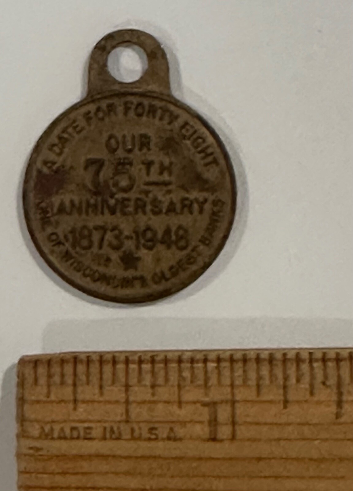 Vintage First National Bank Chippewa Falls 75th Anniversary Key Fob 1873-1948