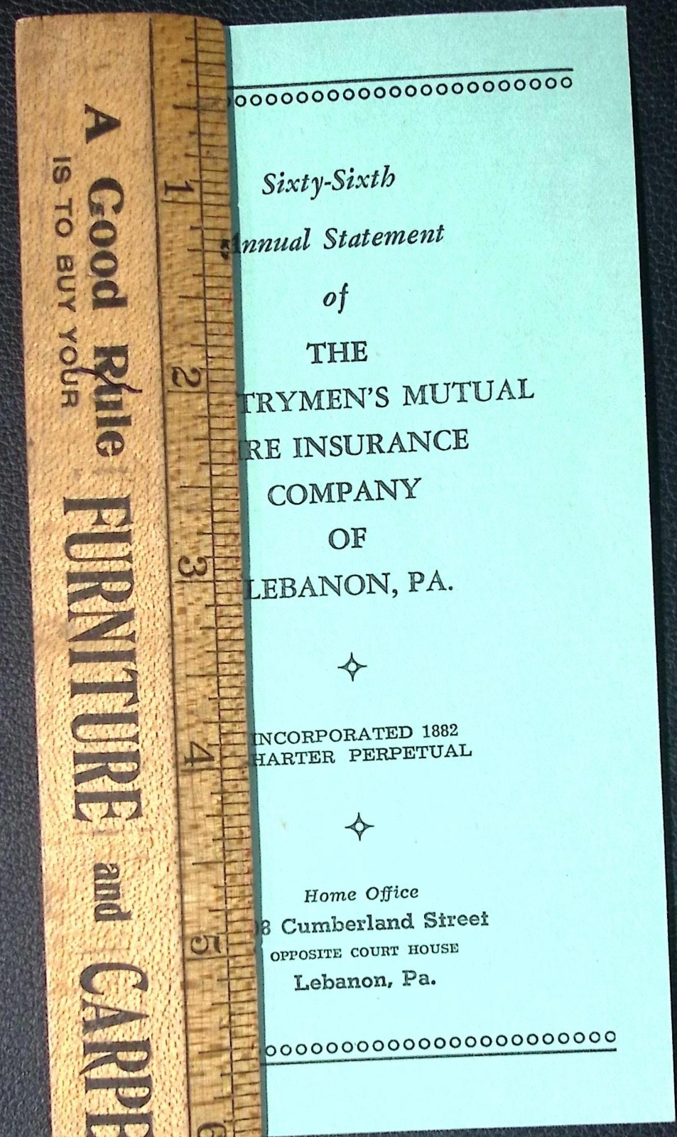 1947 Countrymens Mutual Fire Insurance Annual Statement Lebanon Pennsylvania
