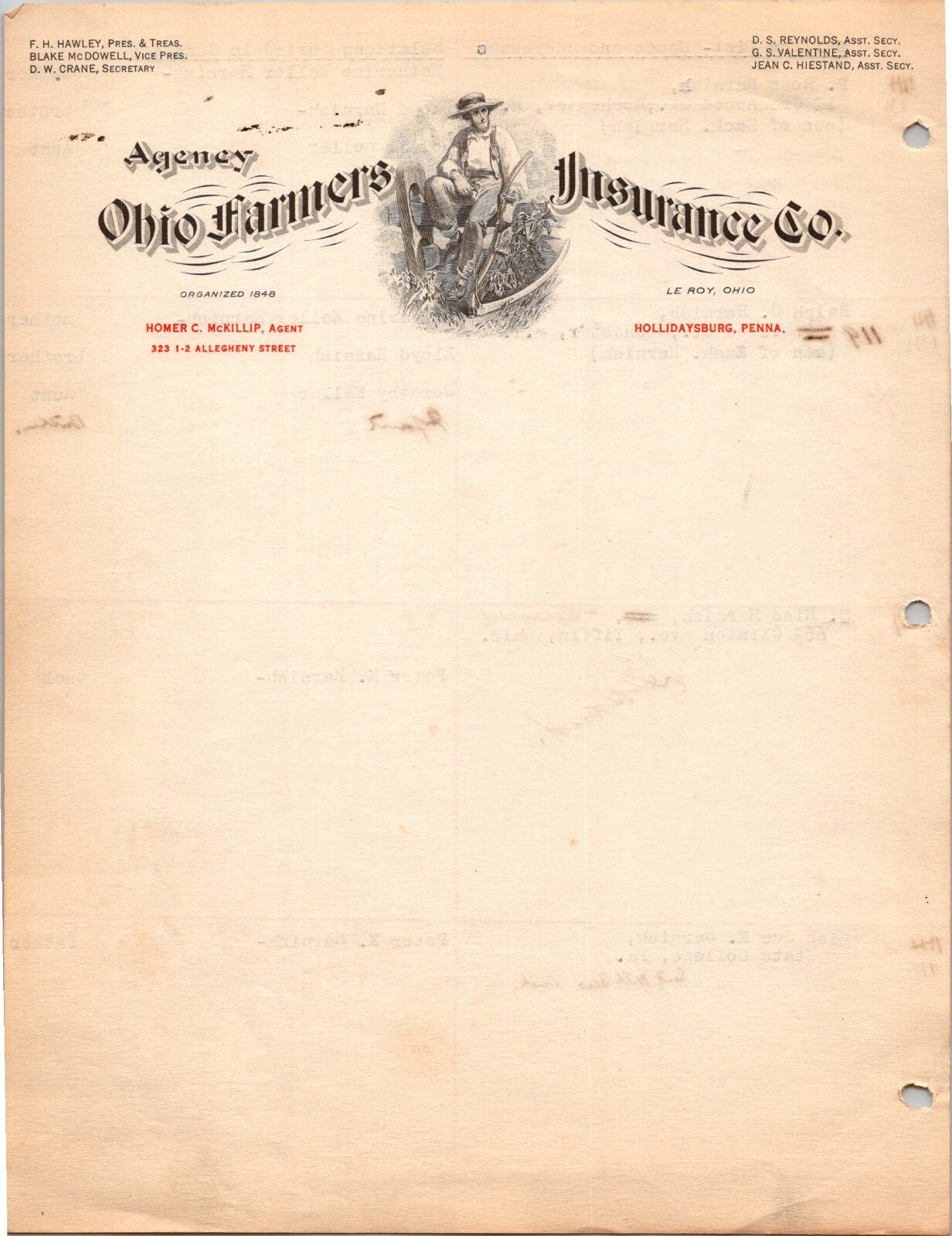 Ohio Farmers Insurance Co Letterhead Mailing List Relatives Buried in Cemetery