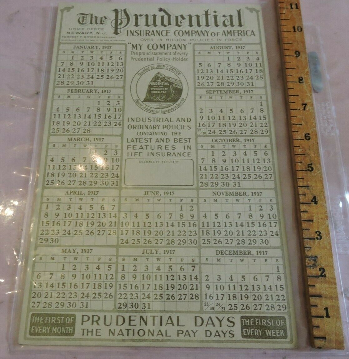 Nice 7×11 1917 Pinup Calendar Advertising Prudential Insurance Co Newark NJ