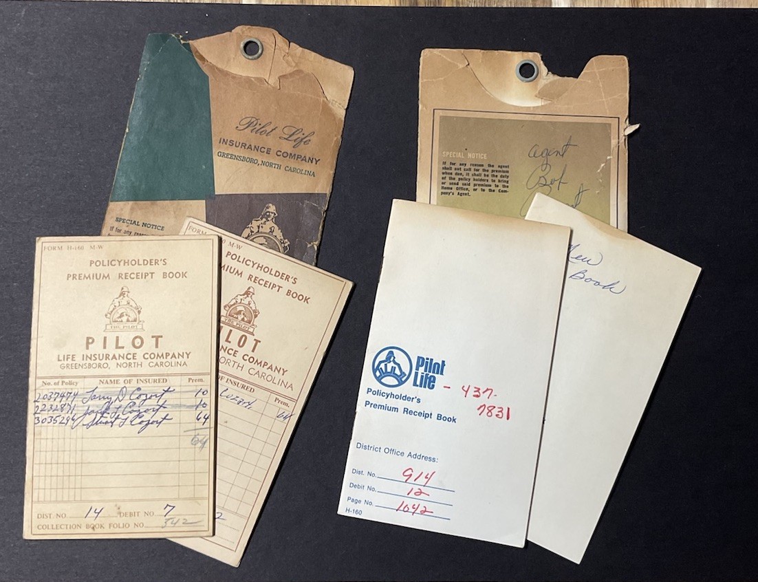 Pilot Life Insurance Greensboro NC Policyholders Receipt Books 1967-1977