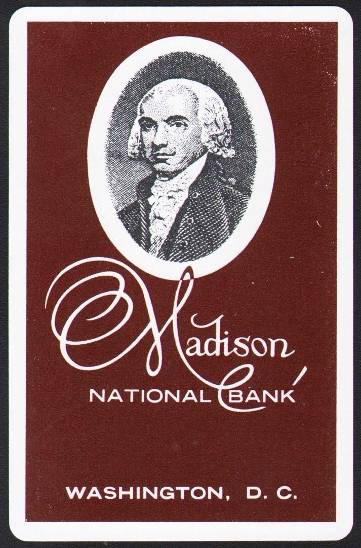 Vintage single playing card MADISON NATIONAL BANK president brown Washington DC