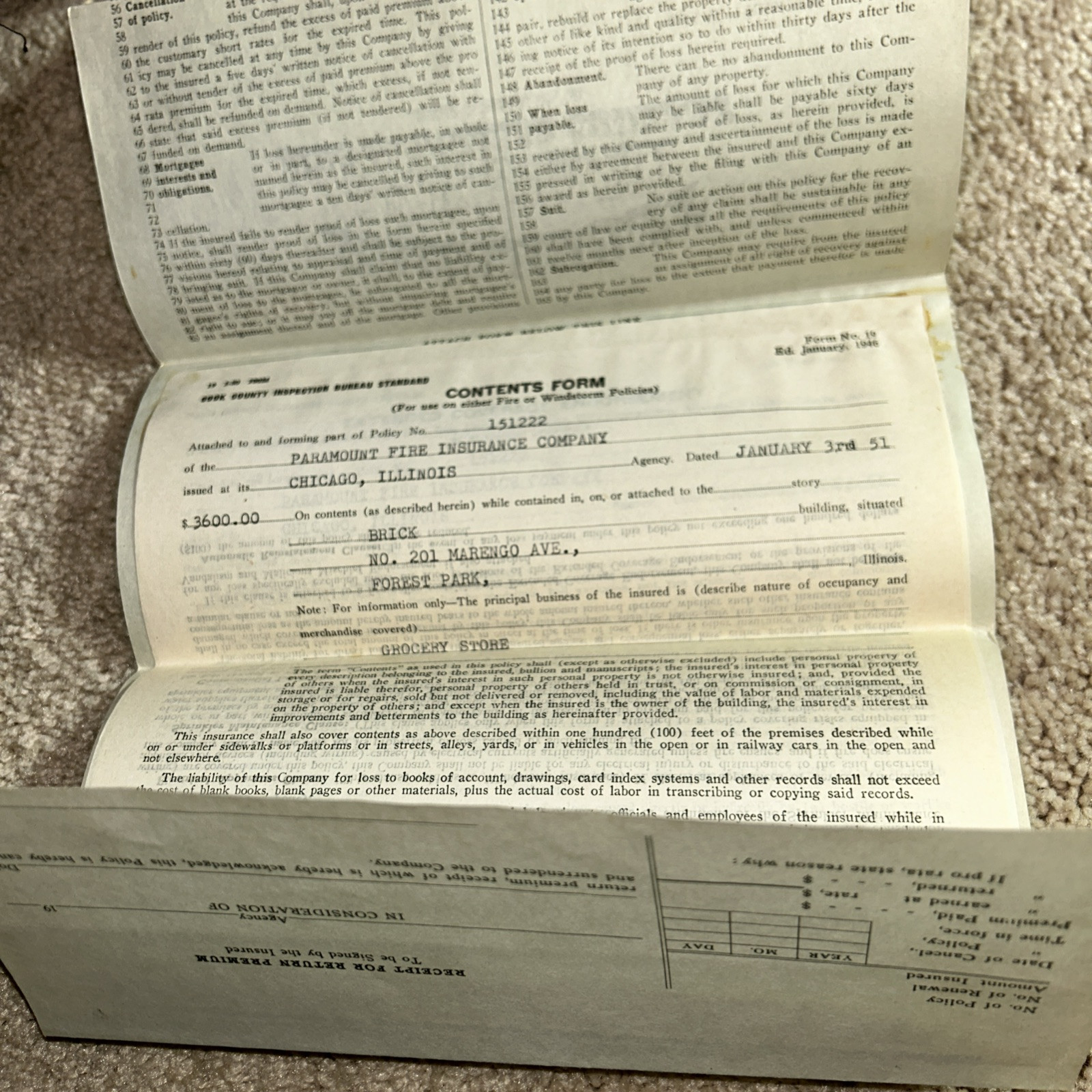 4-1950 / 1951 / 1952 PARAMOUNT FIRE INSURANCE COMPANY Policy Certificates