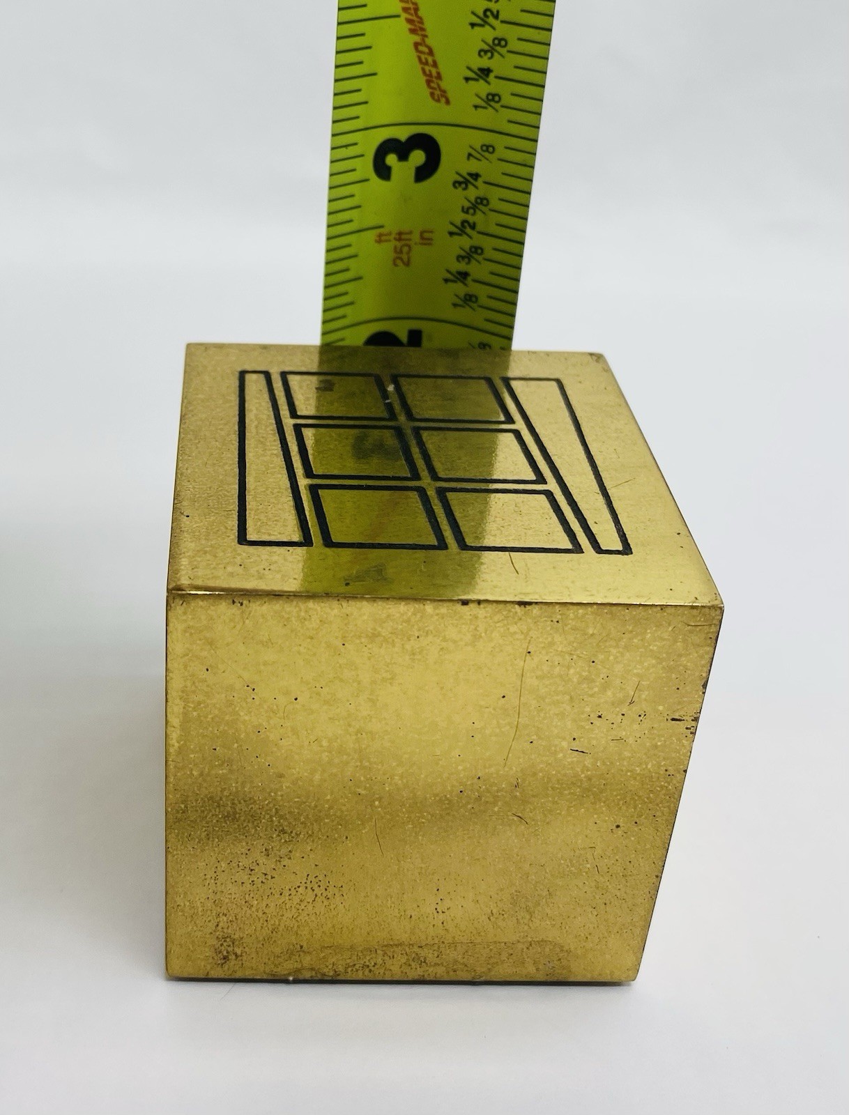 VINTAGE EDUCATIONAL EMPLOYEES CREDIT UNION EECU BRASS CUBED PAPERWEIGHT 2.66 lbs