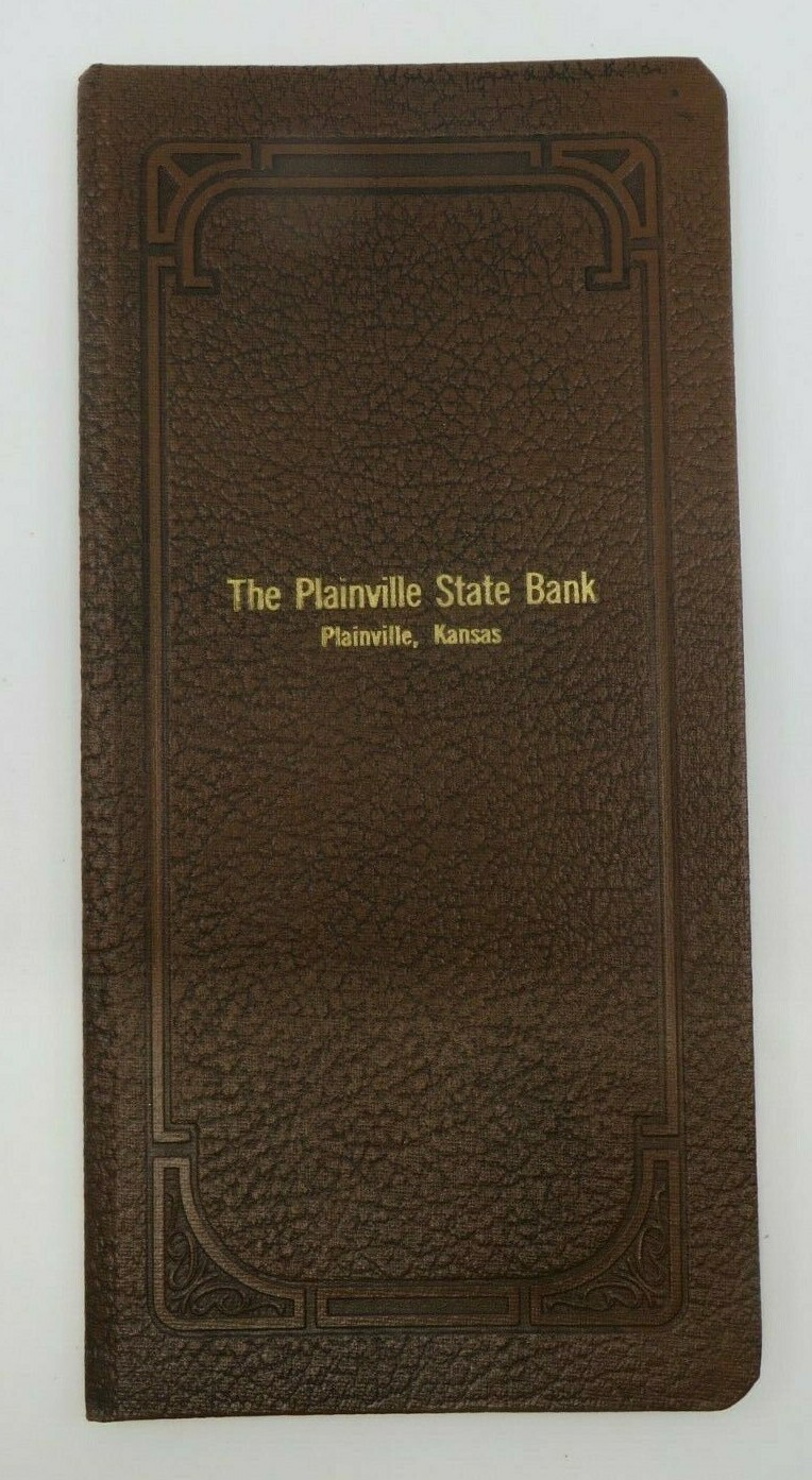 Vtg Account Book Plainville State Bank PLAINVILLE, KANSAS 8.25″ x 3.5″ Leather